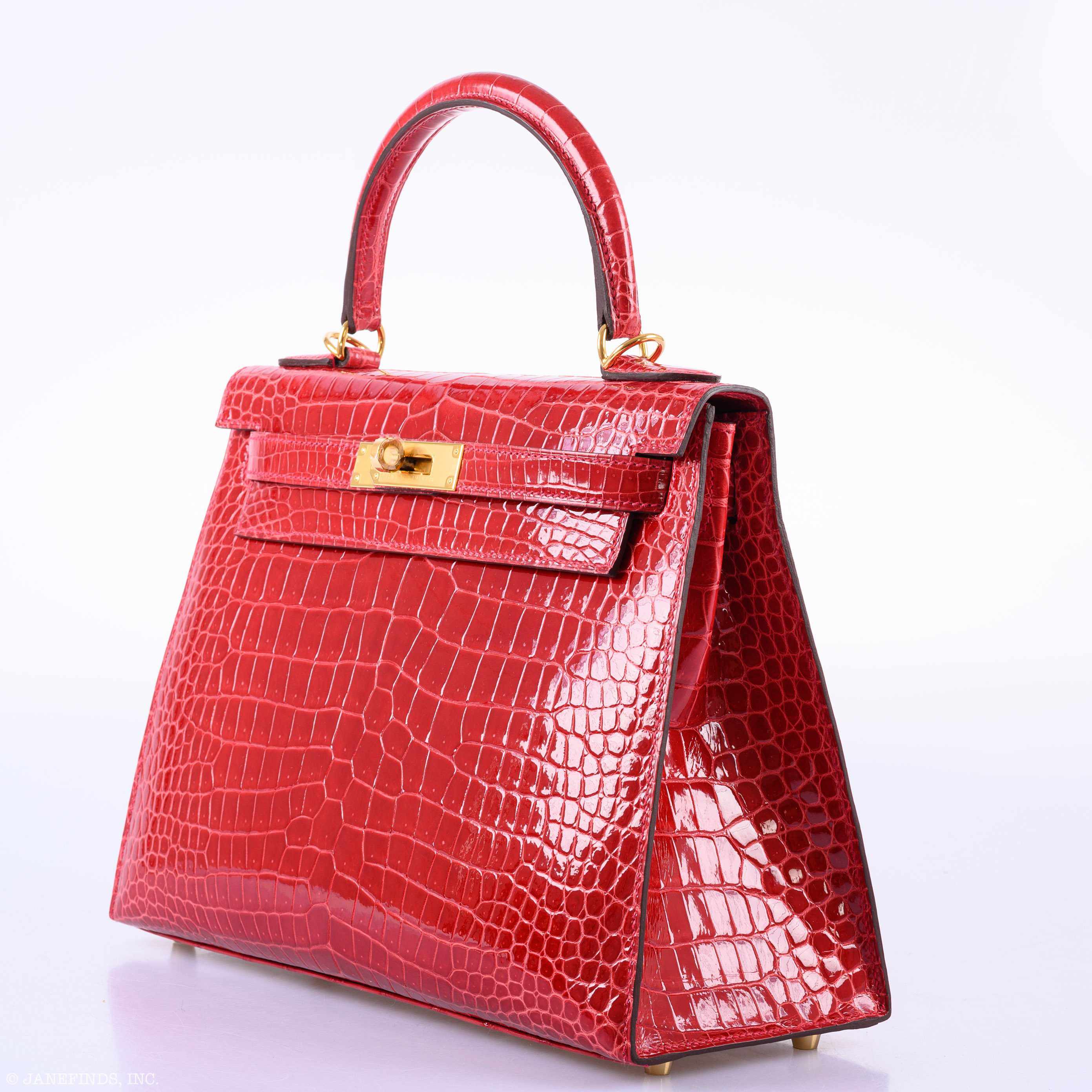 Hermès Kelly 28 Sellier Shiny Braise Porosus Crocodile Gold Hardware