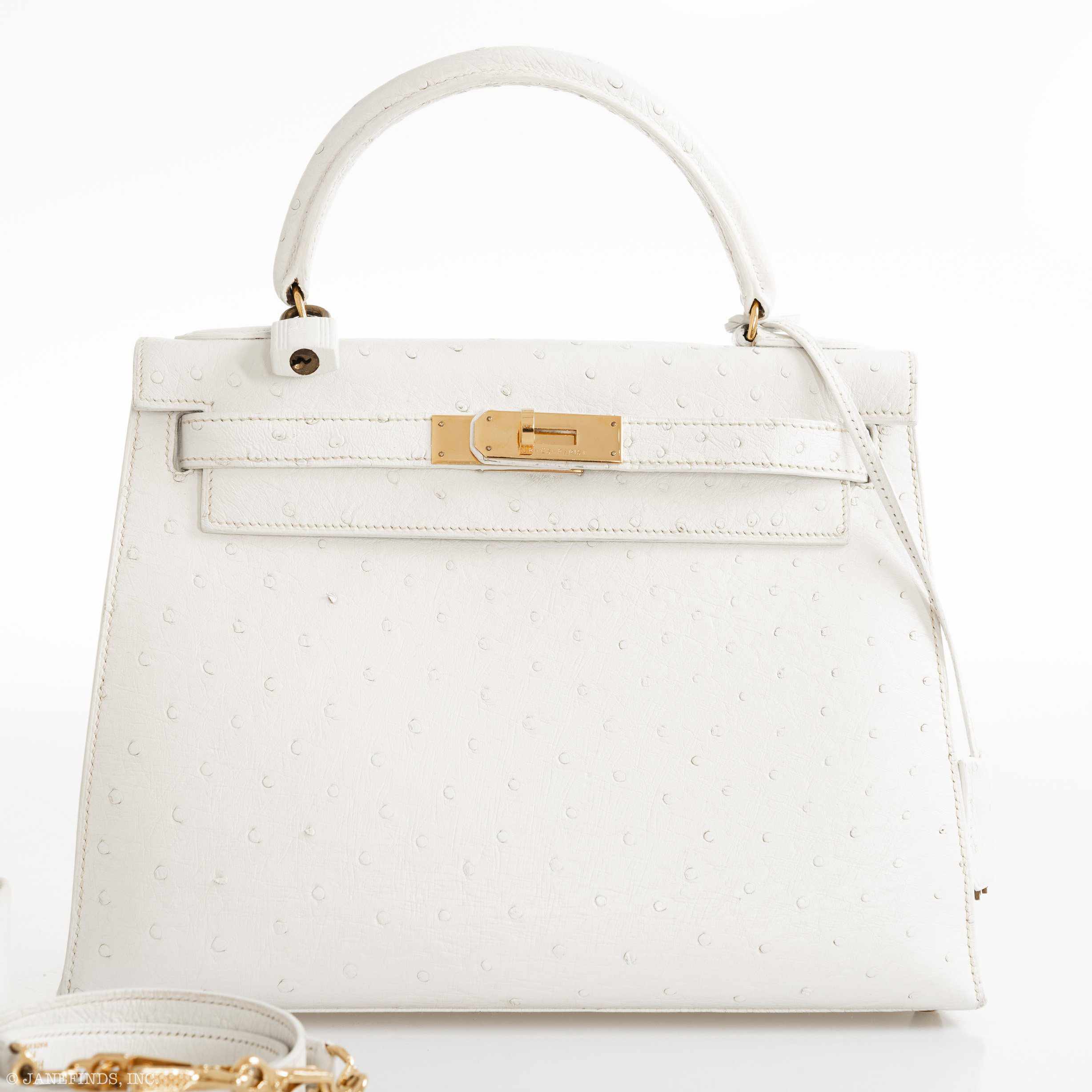 Hermès Kelly 28 Sellier White Ostrich Gold Hardware