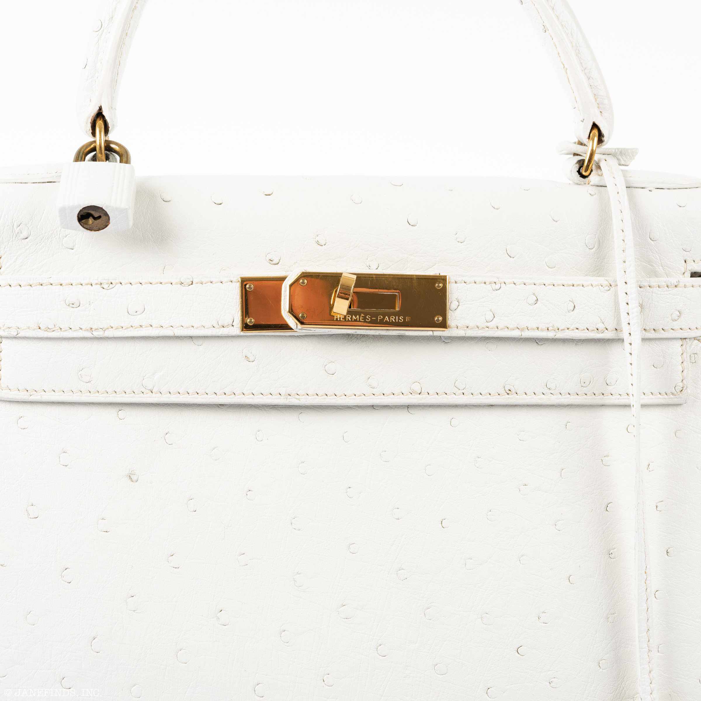 Hermès Kelly 28 Sellier White Ostrich Gold Hardware