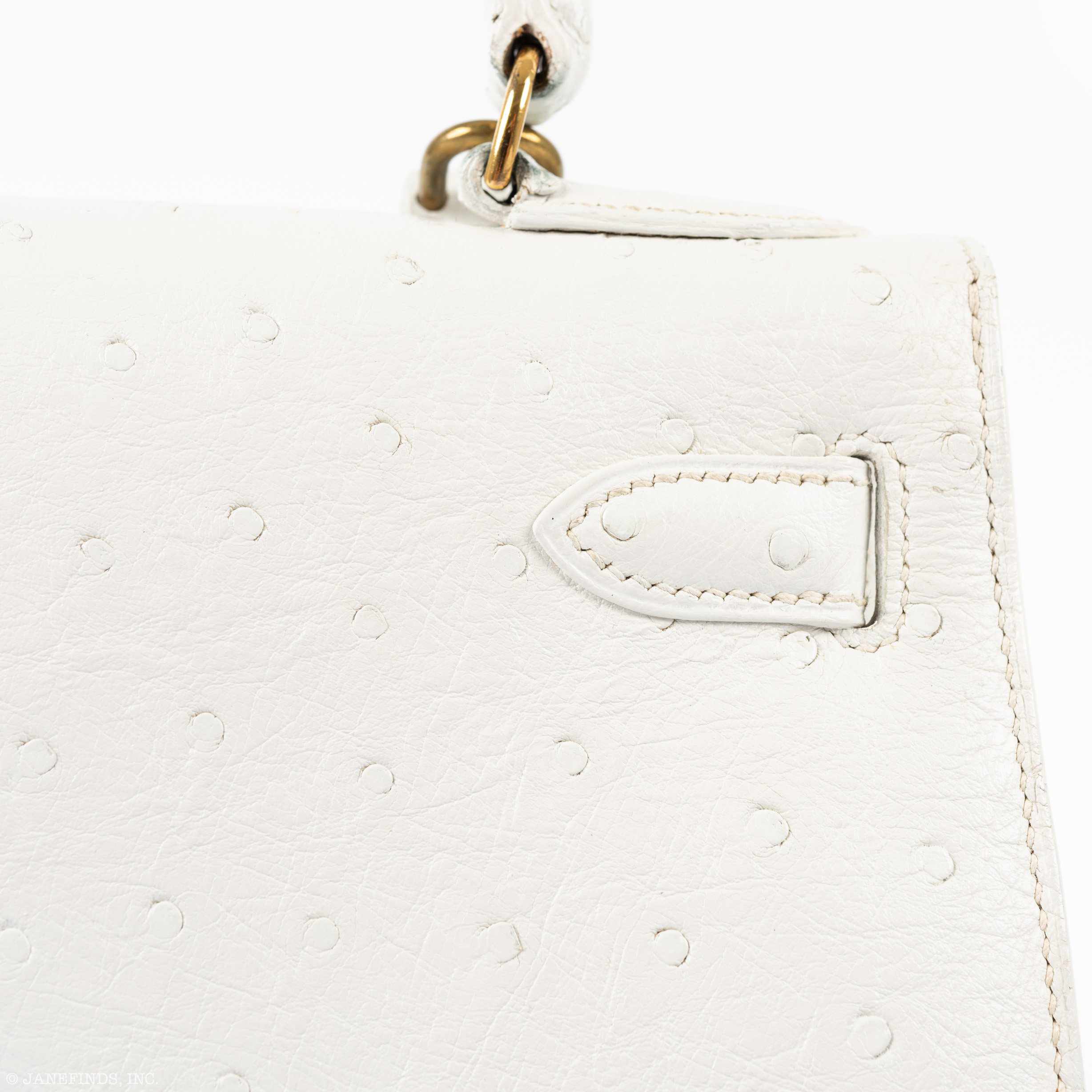 Hermès Kelly 28 Sellier White Ostrich Gold Hardware