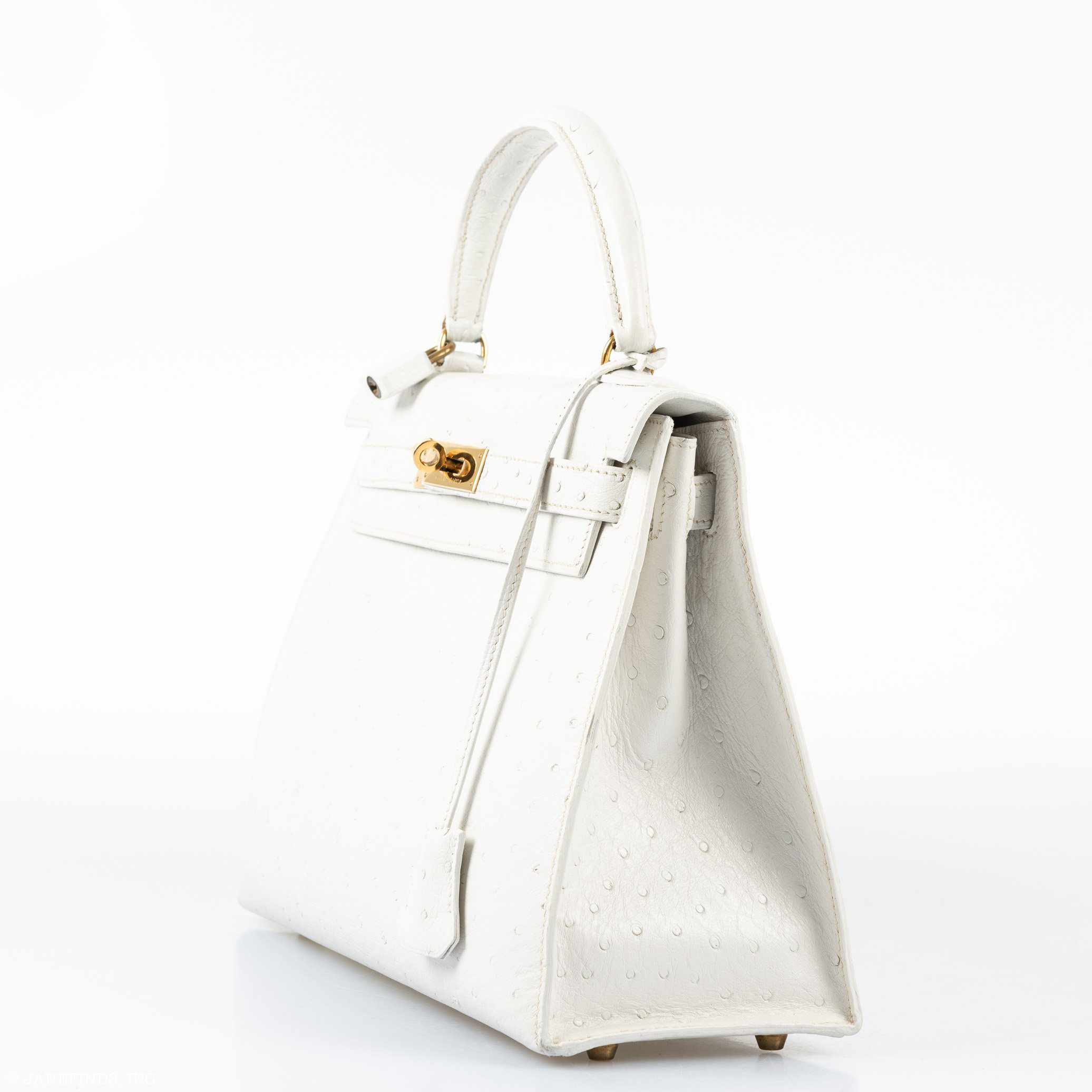 Hermès Kelly 28 Sellier White Ostrich Gold Hardware