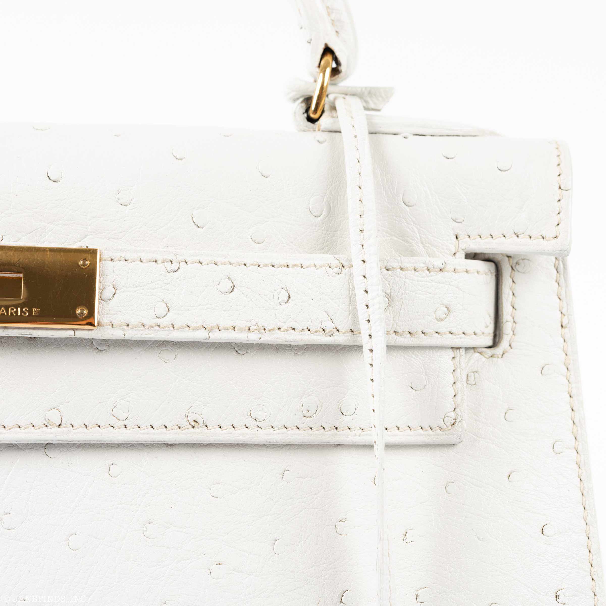 Hermès Kelly 28 Sellier White Ostrich Gold Hardware