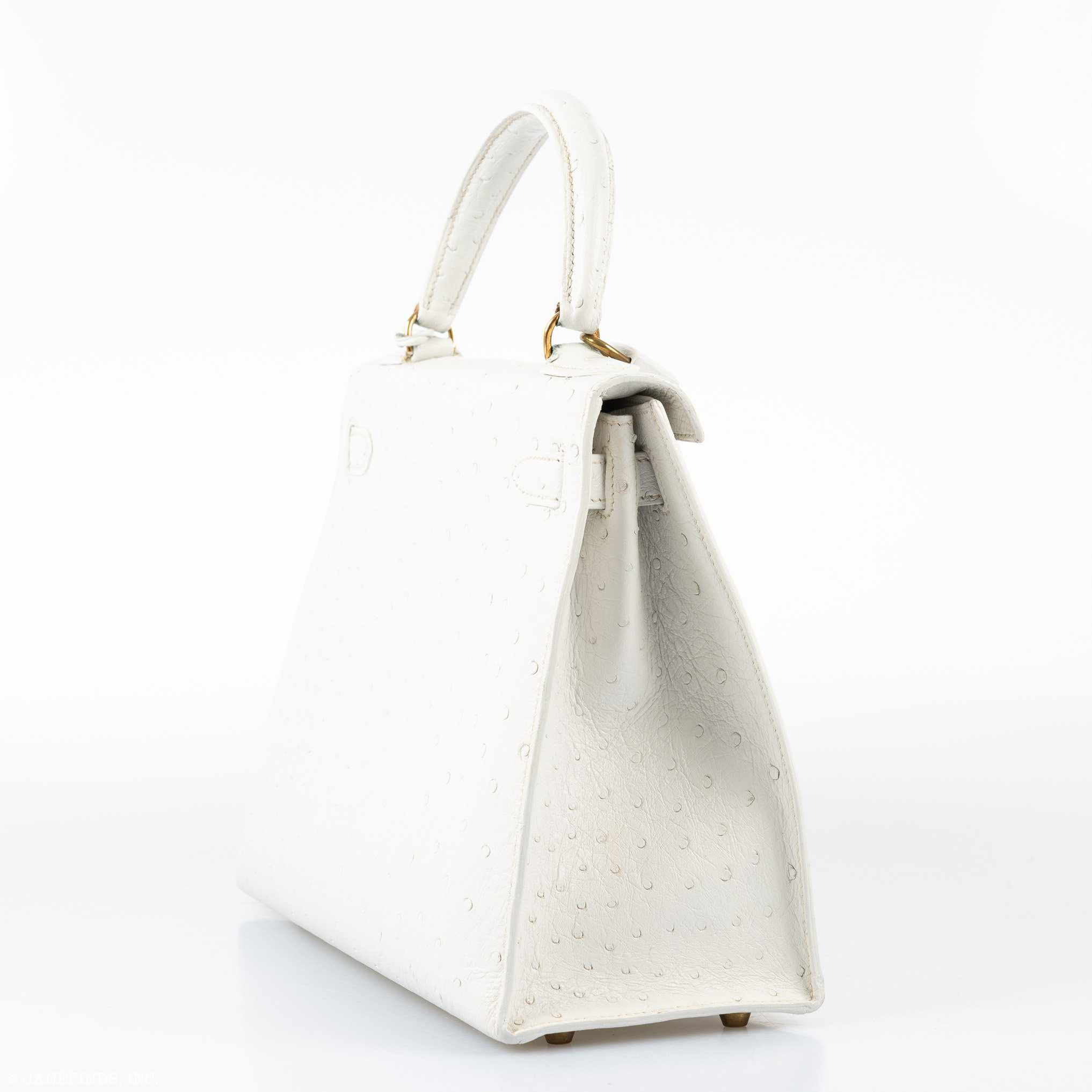 Hermès Kelly 28 Sellier White Ostrich Gold Hardware