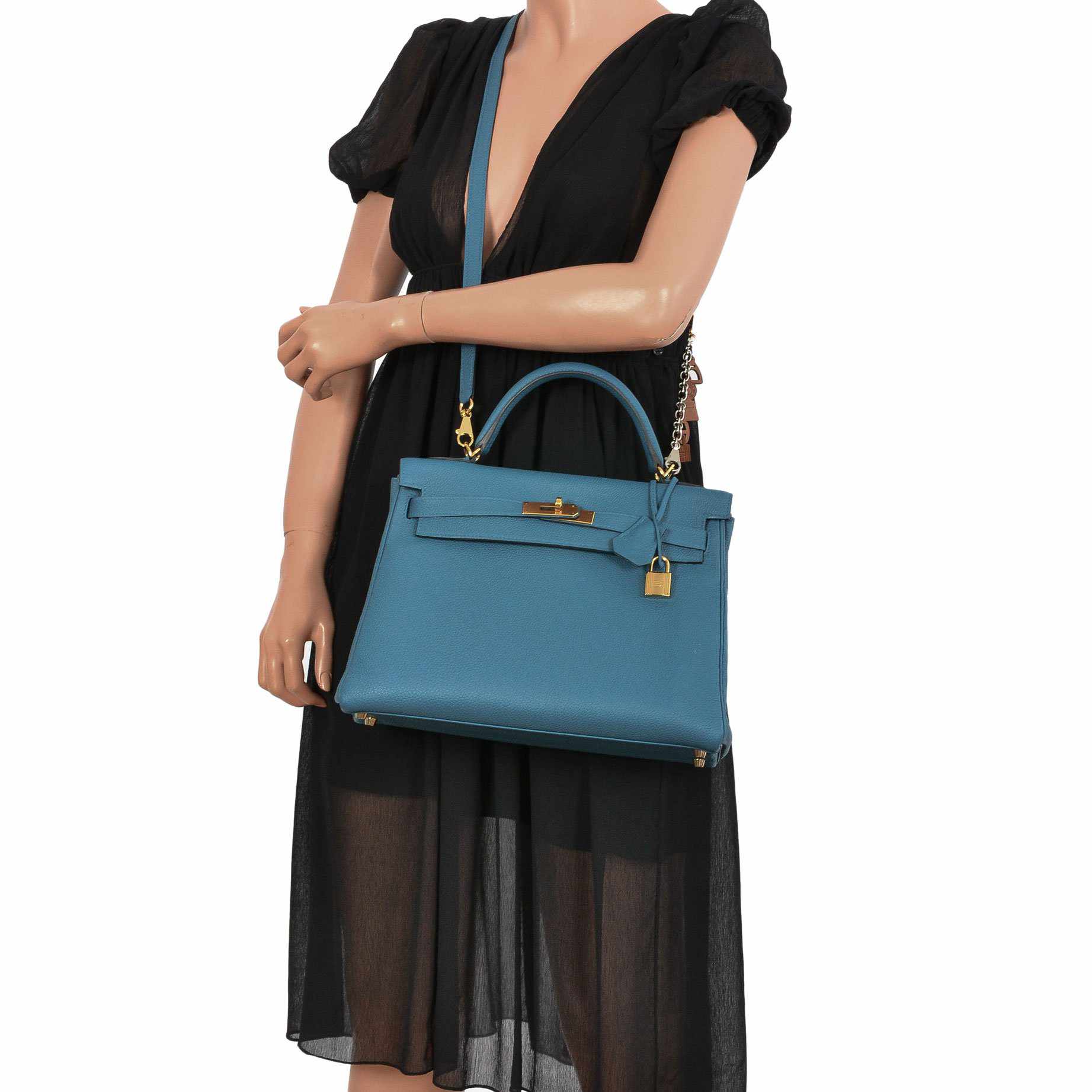 Hermès Kelly 32 Retourne Blue Cobalt Togo Gold Hardware