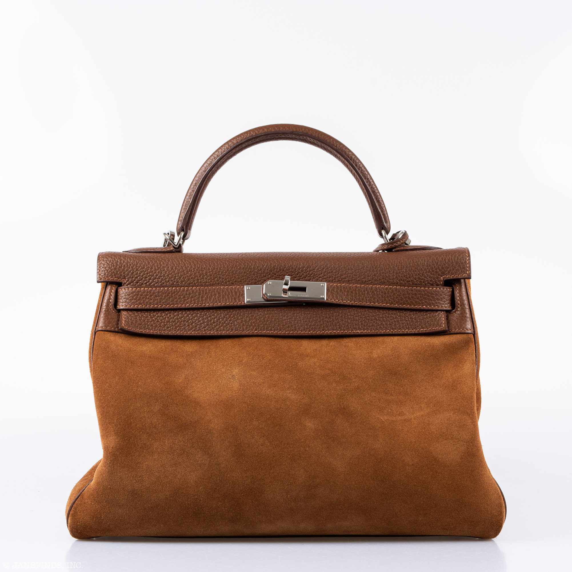 Hermès Kelly 32 Retourne Grizzly Fauve Suede Togo Amazone Strap