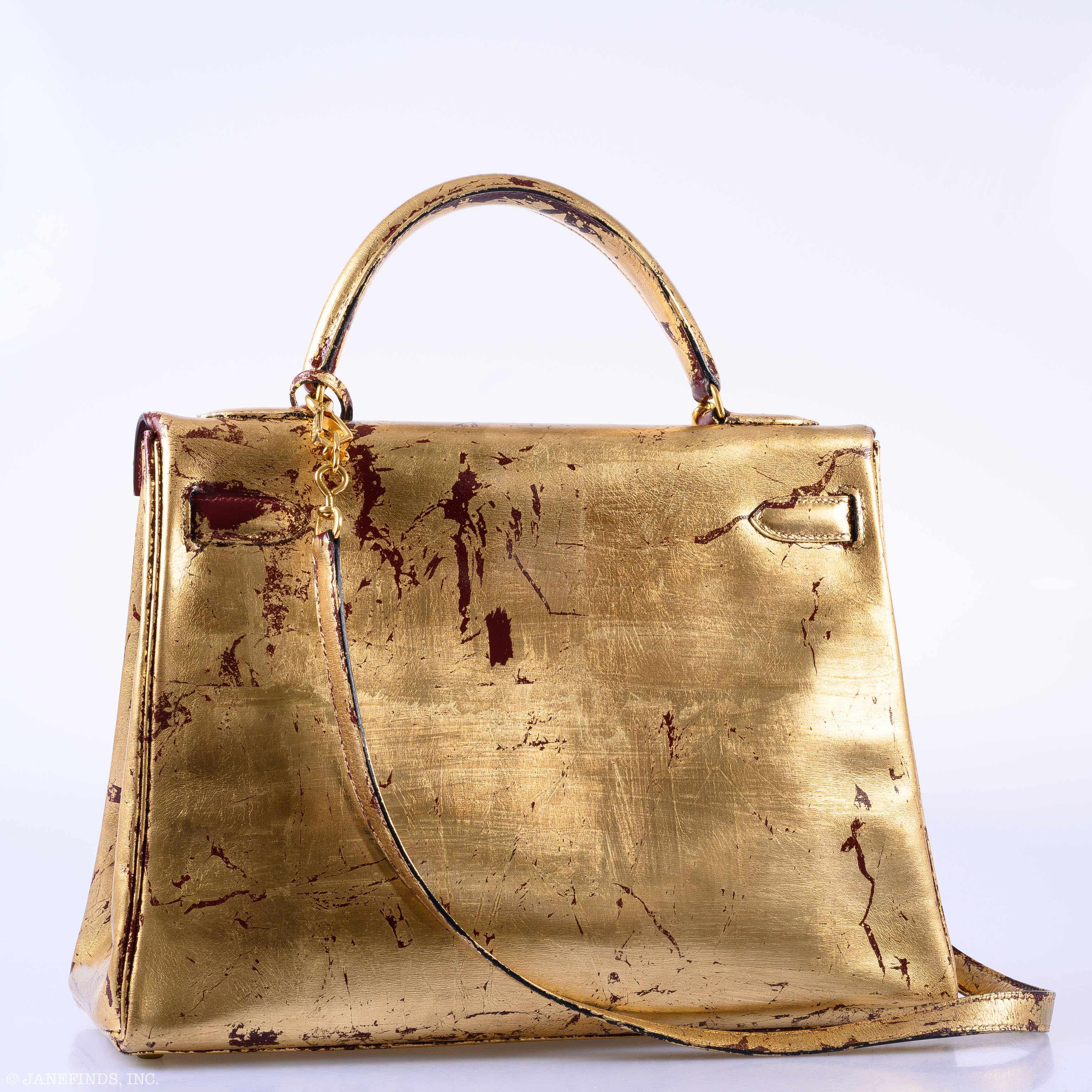 Hermès Kelly 32 Retourne "Kelly Dorée" Gold Leaf & Rouge H Box Leather Gold Hardware