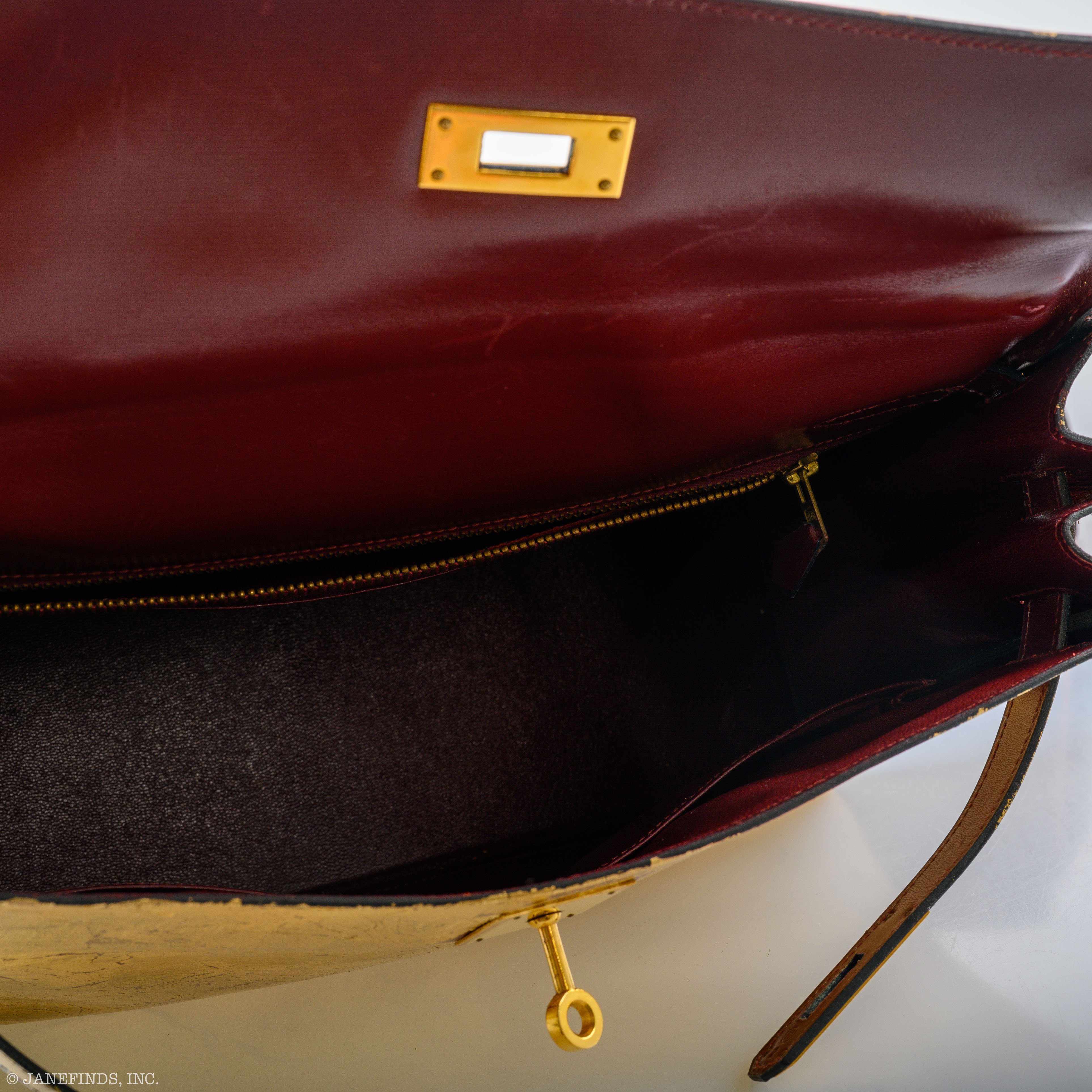 Hermès Kelly 32 Retourne "Kelly Dorée" Gold Leaf & Rouge H Box Leather Gold Hardware * JaneFinds Custom Shop
