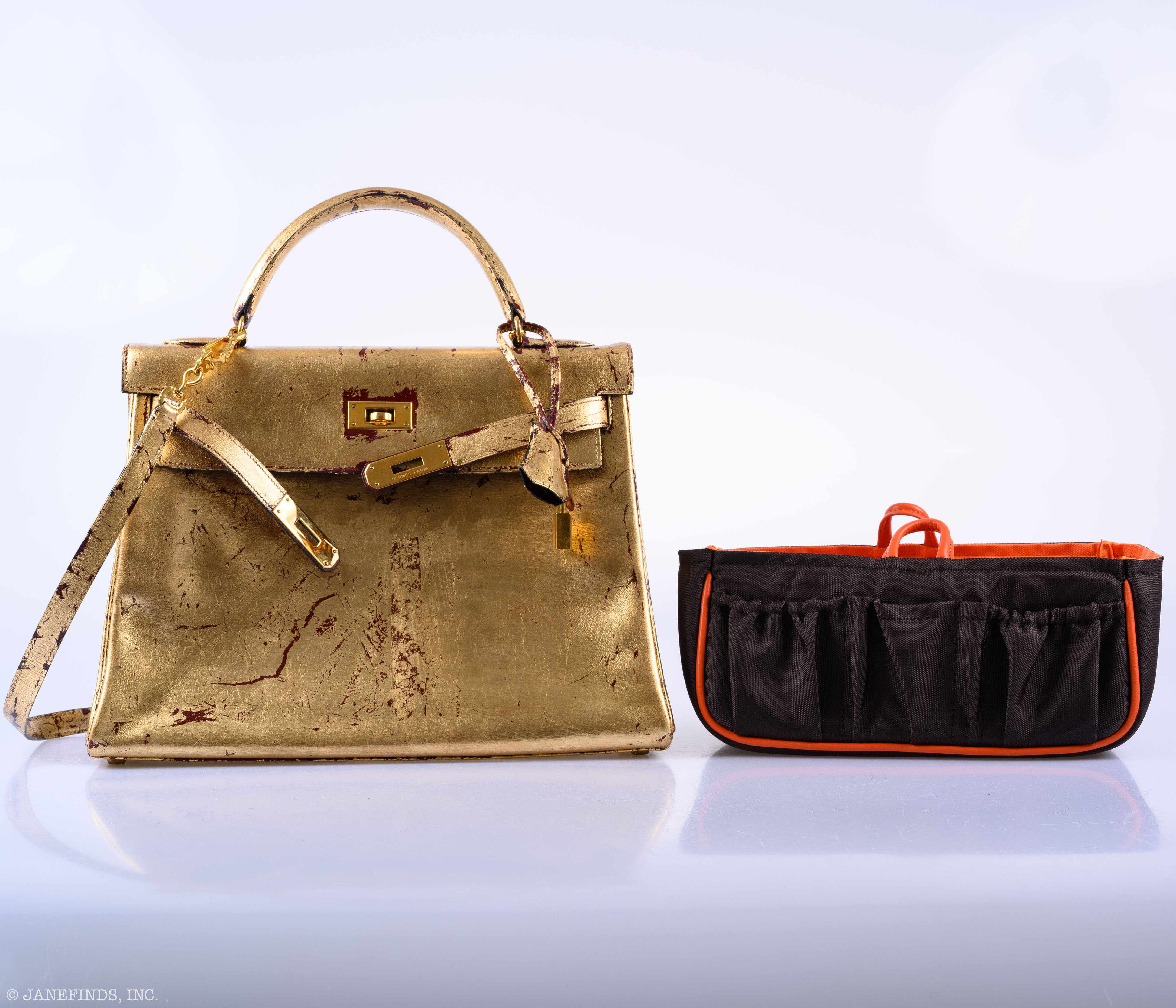 Hermès Kelly 32 Retourne "Kelly Dorée" Gold Leaf & Rouge H Box Leather Gold Hardware * JaneFinds Custom Shop