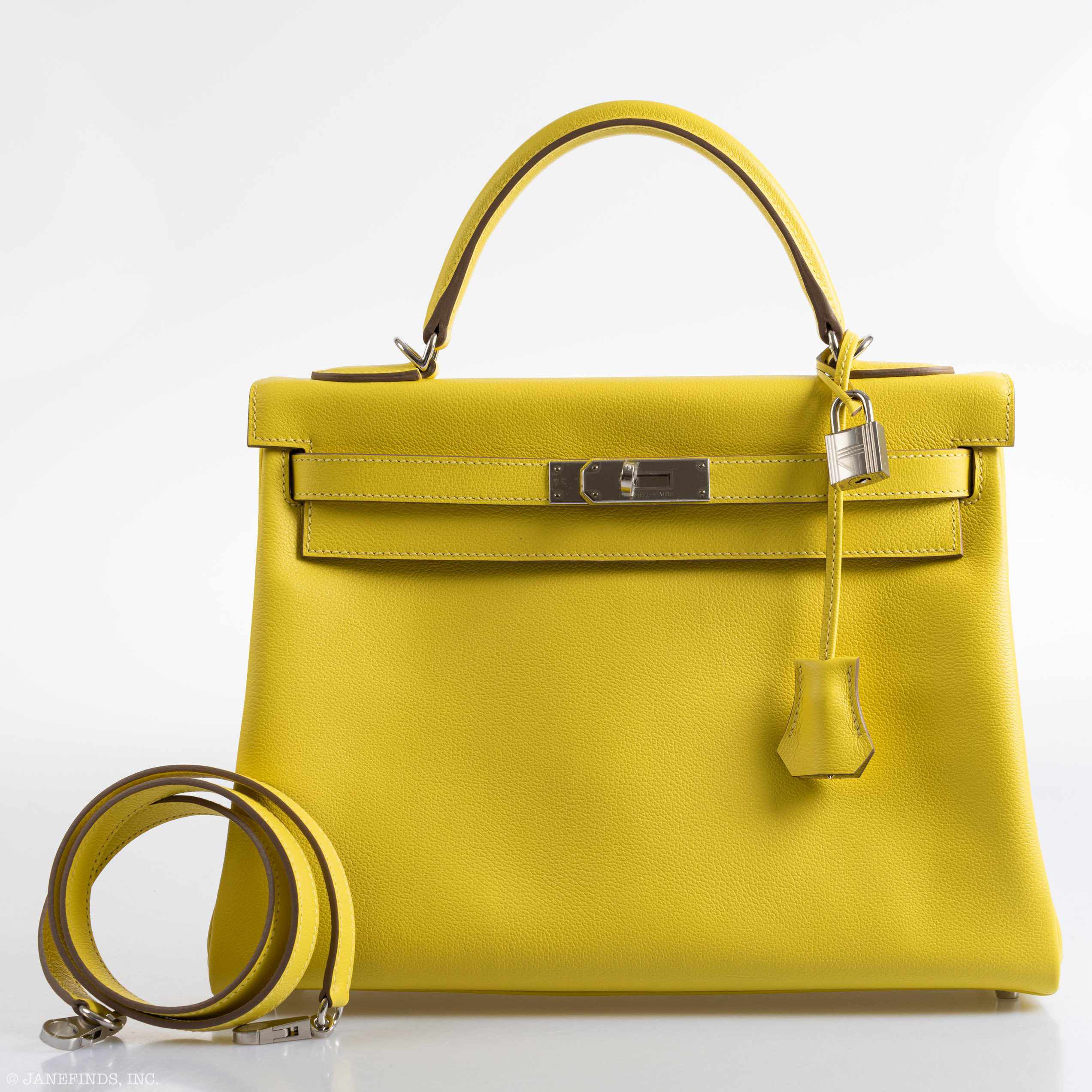 Hermès Kelly 32 Retourne Lime Evercolor Palladium Hardware - 2019