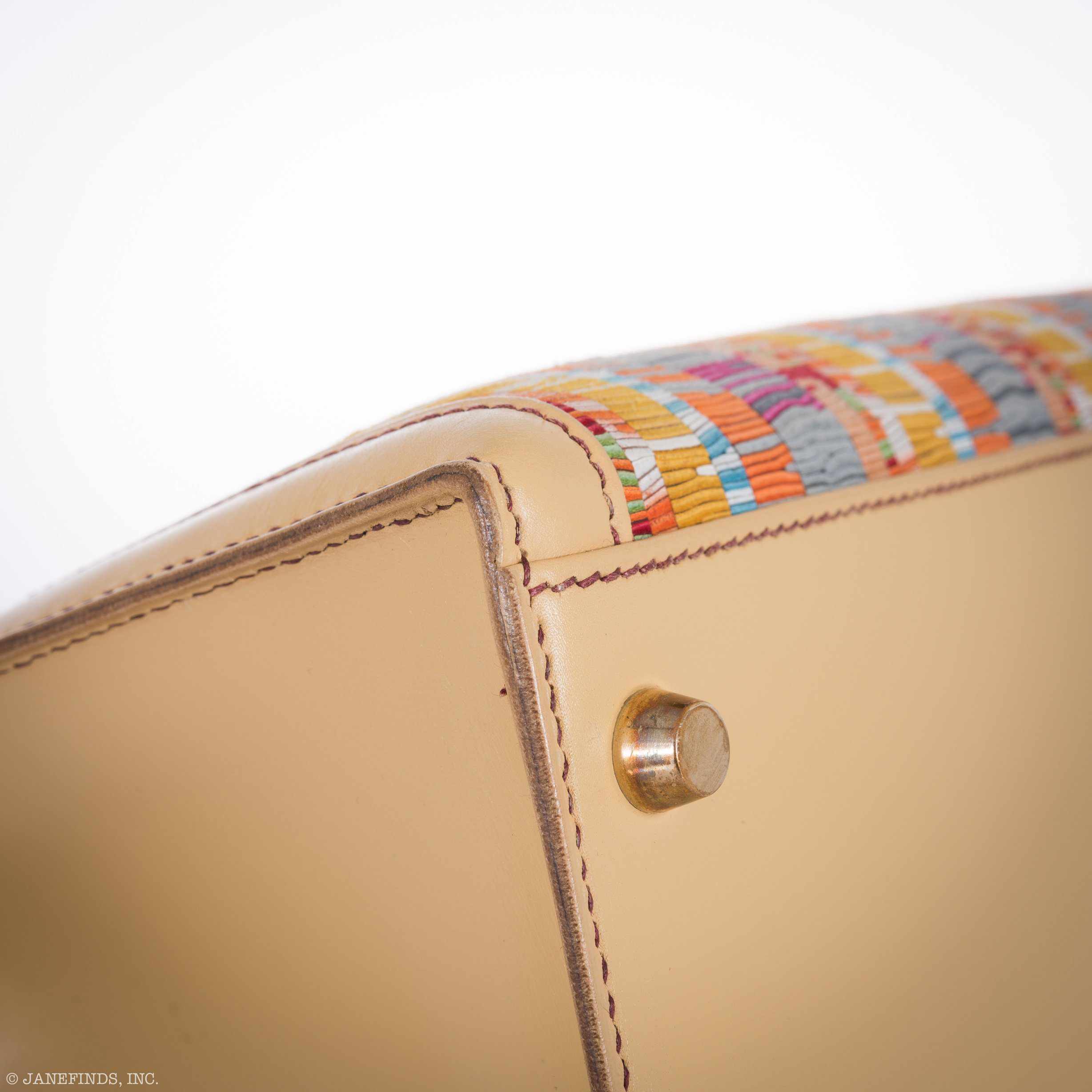 Hermès Kelly 32 Retourné Multicolor Vibrato & Natural Leather Gold Hardware