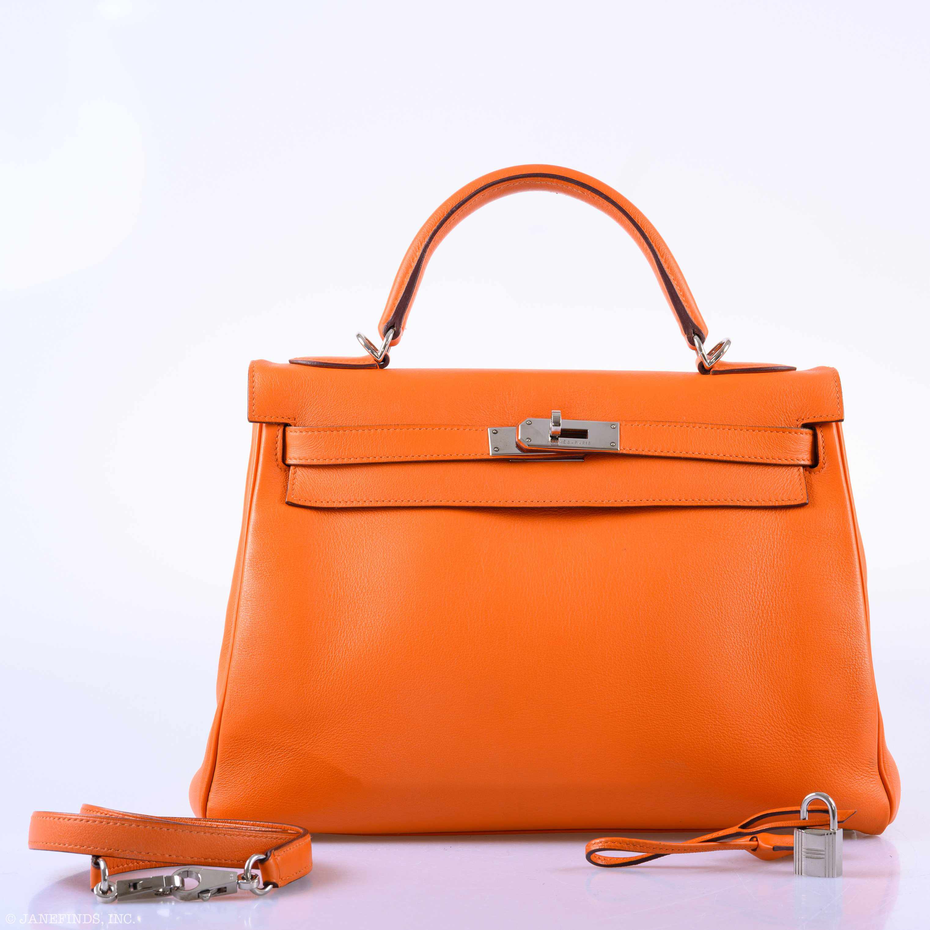 Hermès Kelly 32 Retourne Orange H Swift Palladium Hardware - 2005, I Square