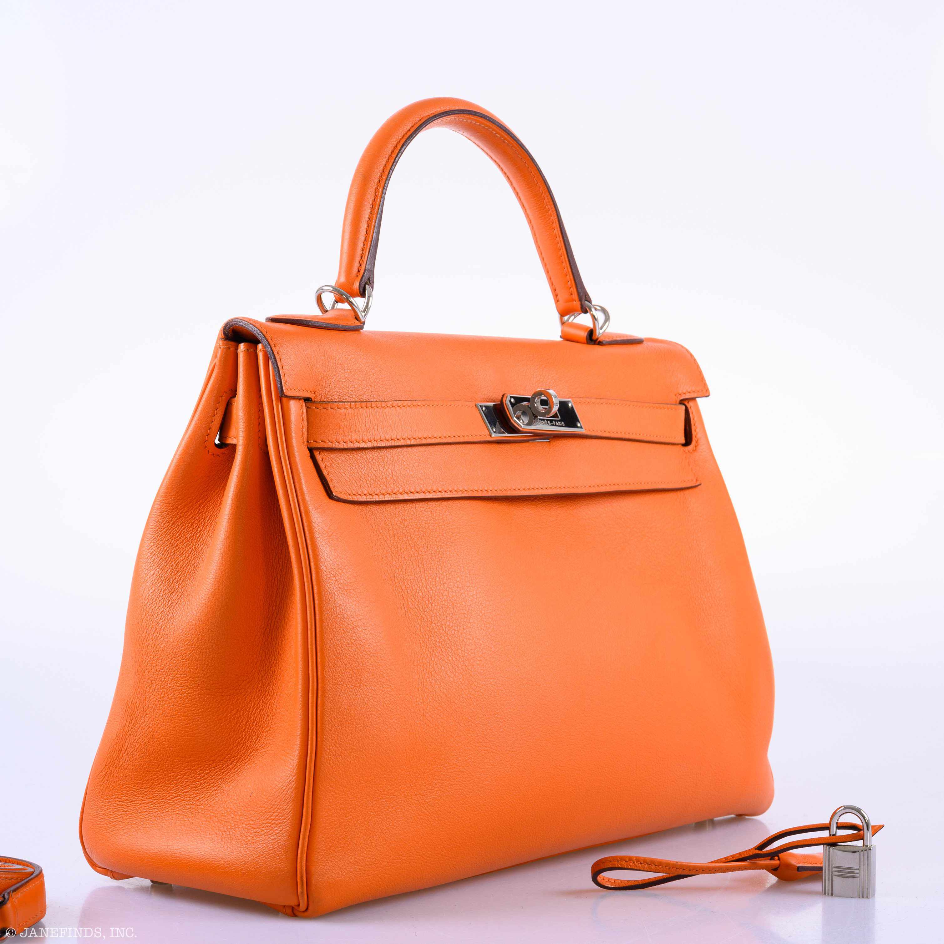 Hermès Kelly 32 Retourne Orange H Swift Palladium Hardware - 2005, I Square