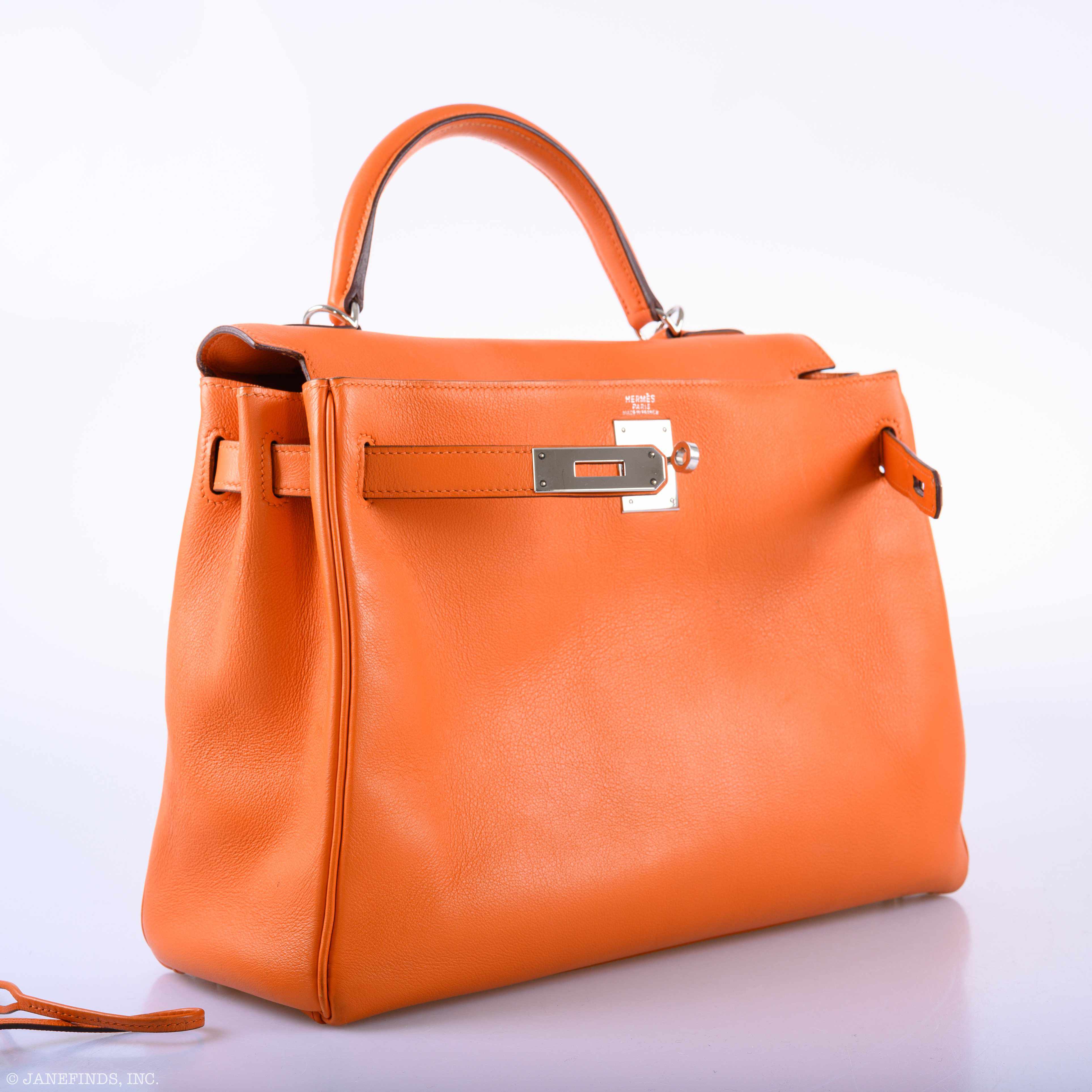 Hermès Kelly 32 Retourne Orange H Swift Palladium Hardware - 2005, I Square