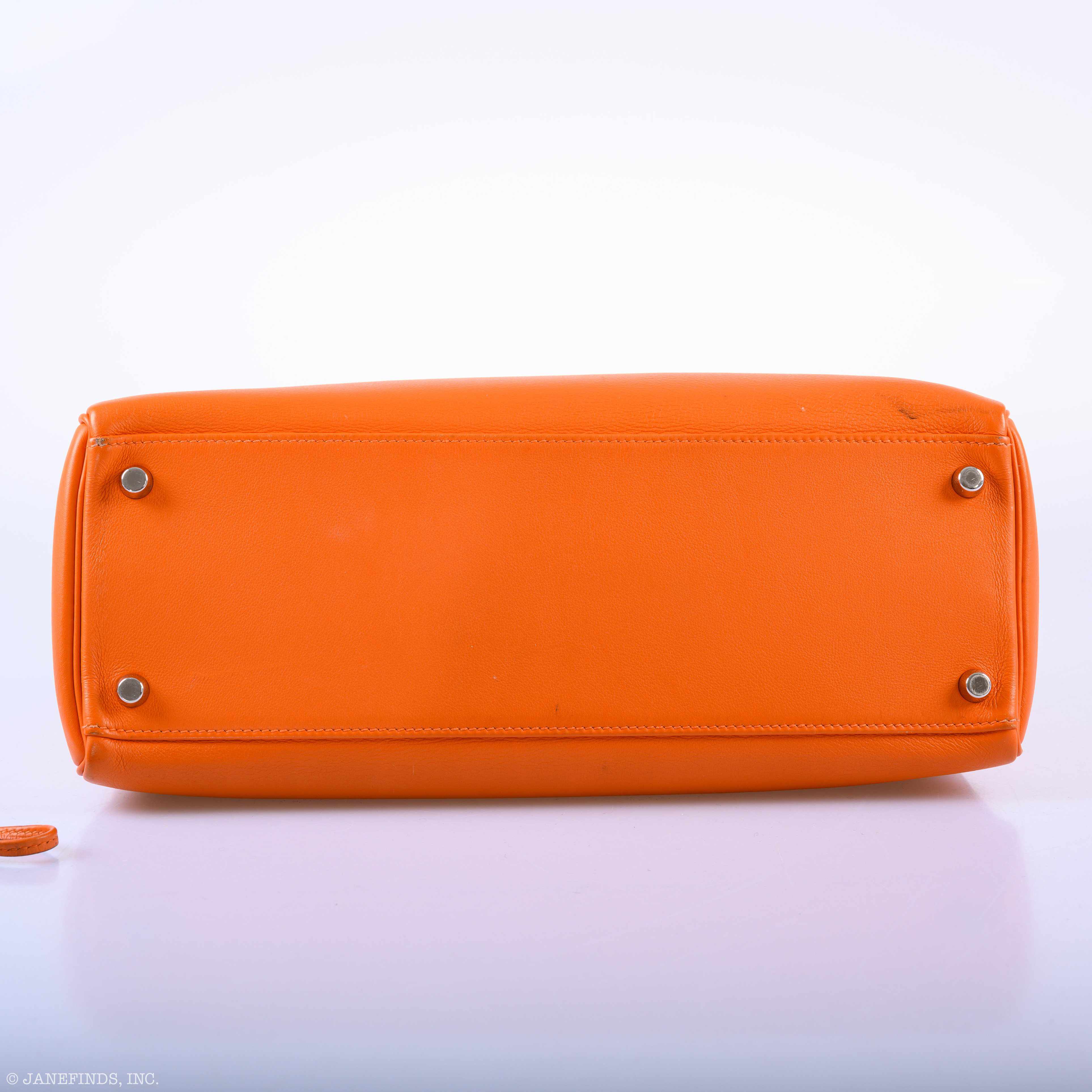Hermès Kelly 32 Retourne Orange H Swift Palladium Hardware - 2005, I Square