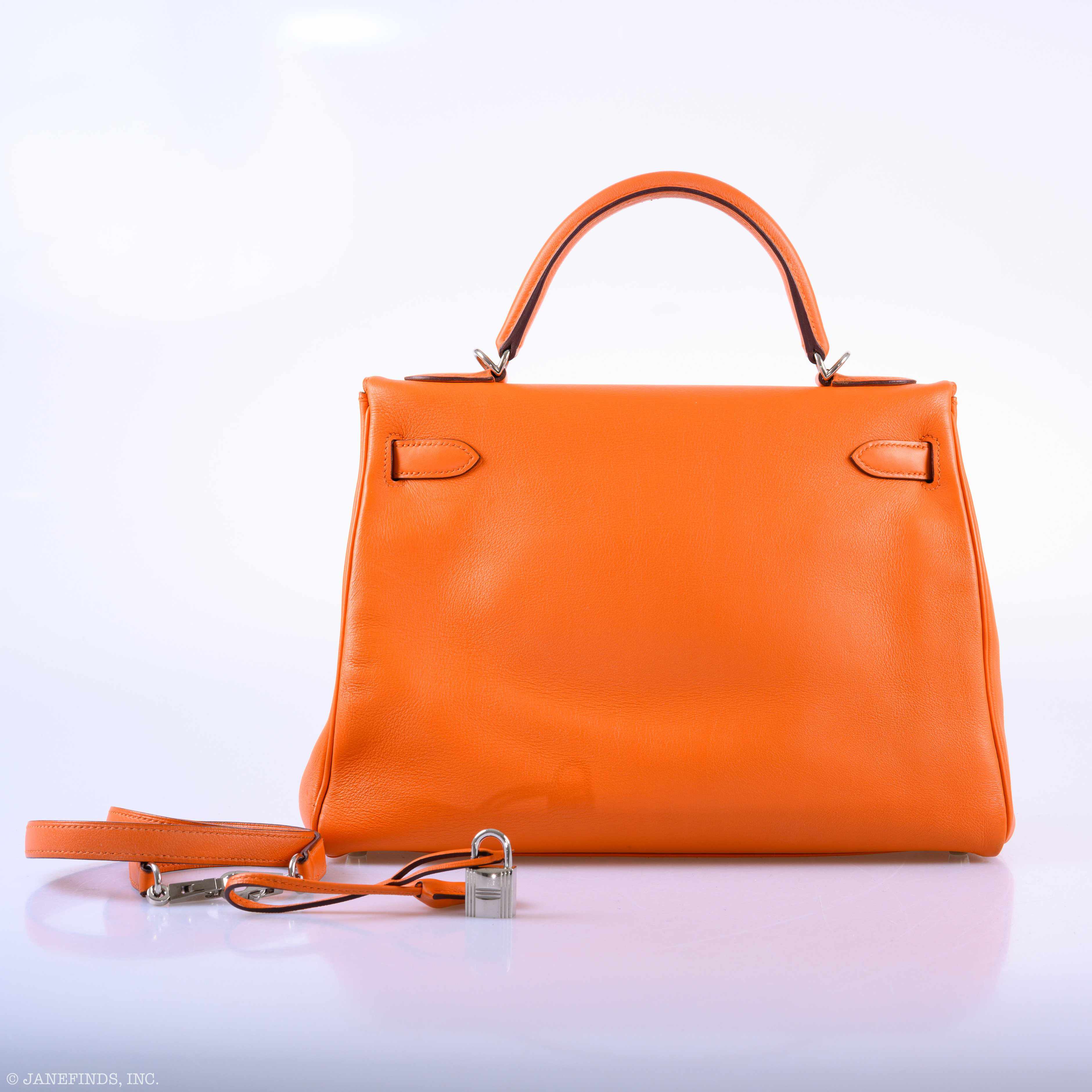 Hermès Kelly 32 Retourne Orange H Swift Palladium Hardware - 2005, I Square