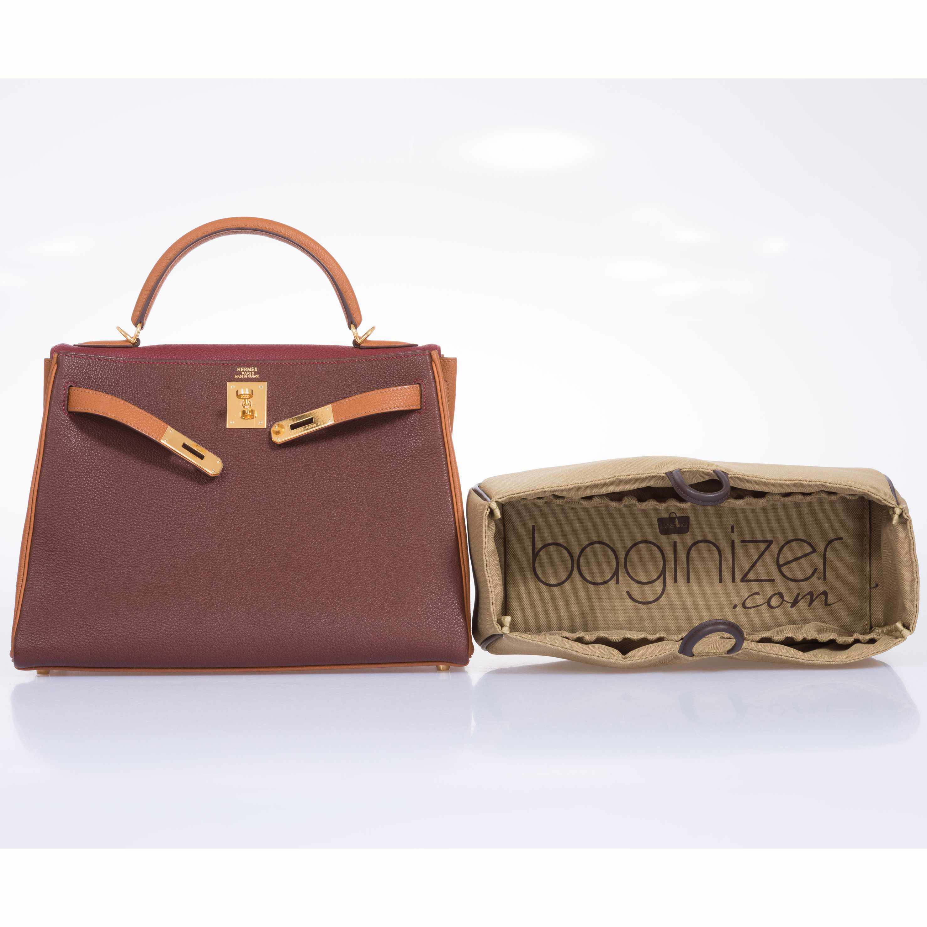 Hermès Kelly 32 Retourne Tri-Color Rouge H Havanne And Gold Togo Gold Hardware