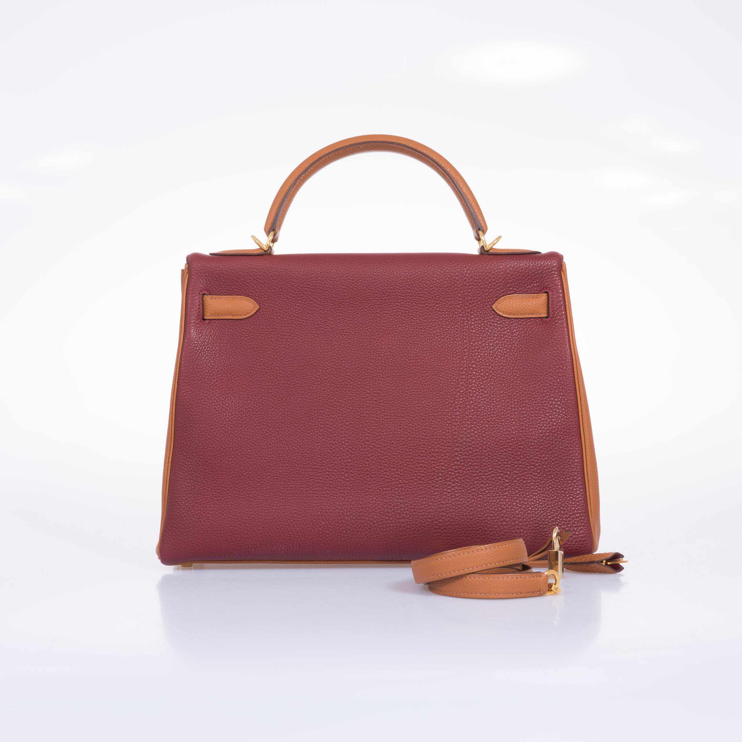 Hermès Kelly 32 Retourne Tri-Color Rouge H Havanne And Gold Togo Gold Hardware