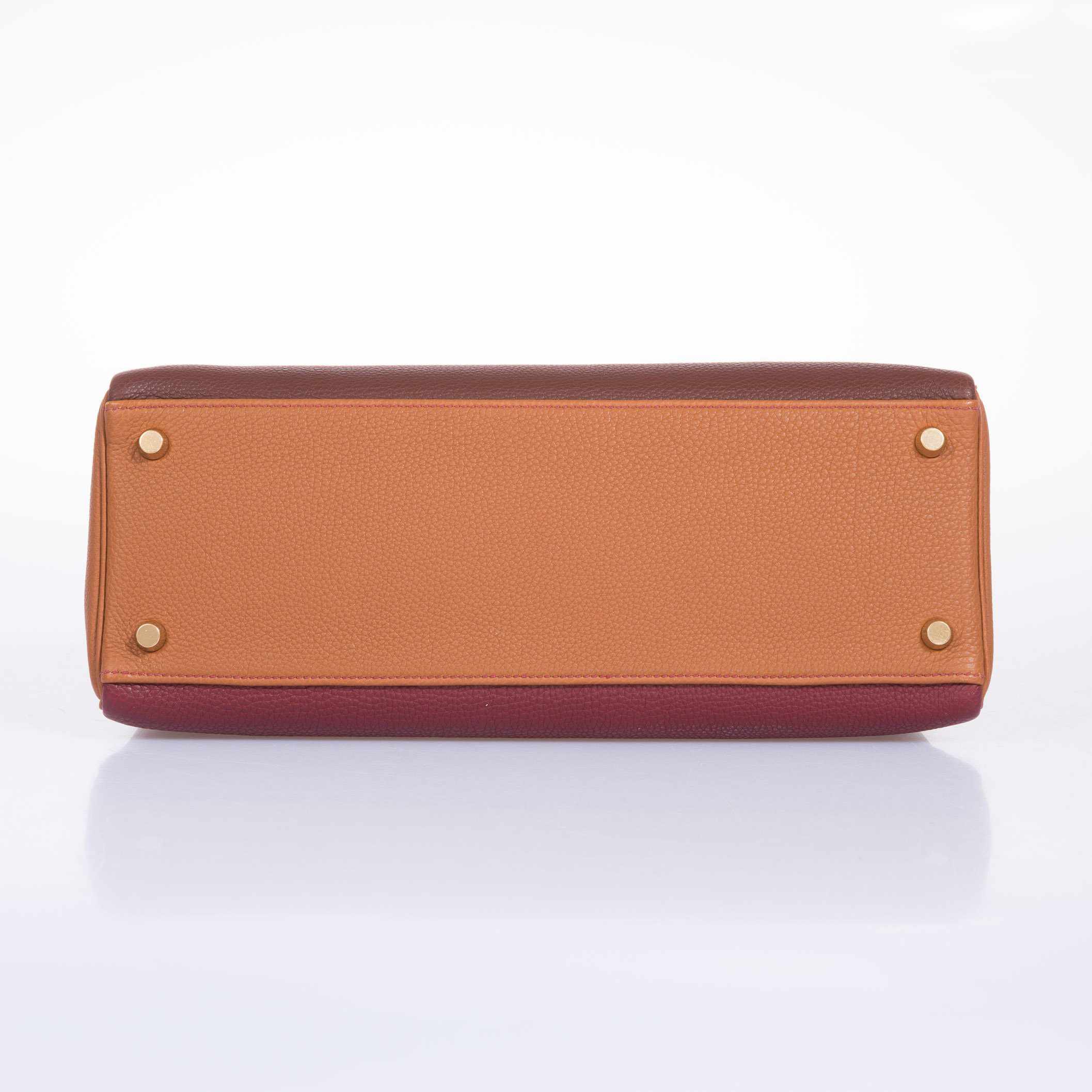 Hermès Kelly 32 Retourne Tri-Color Rouge H Havanne And Gold Togo Gold Hardware