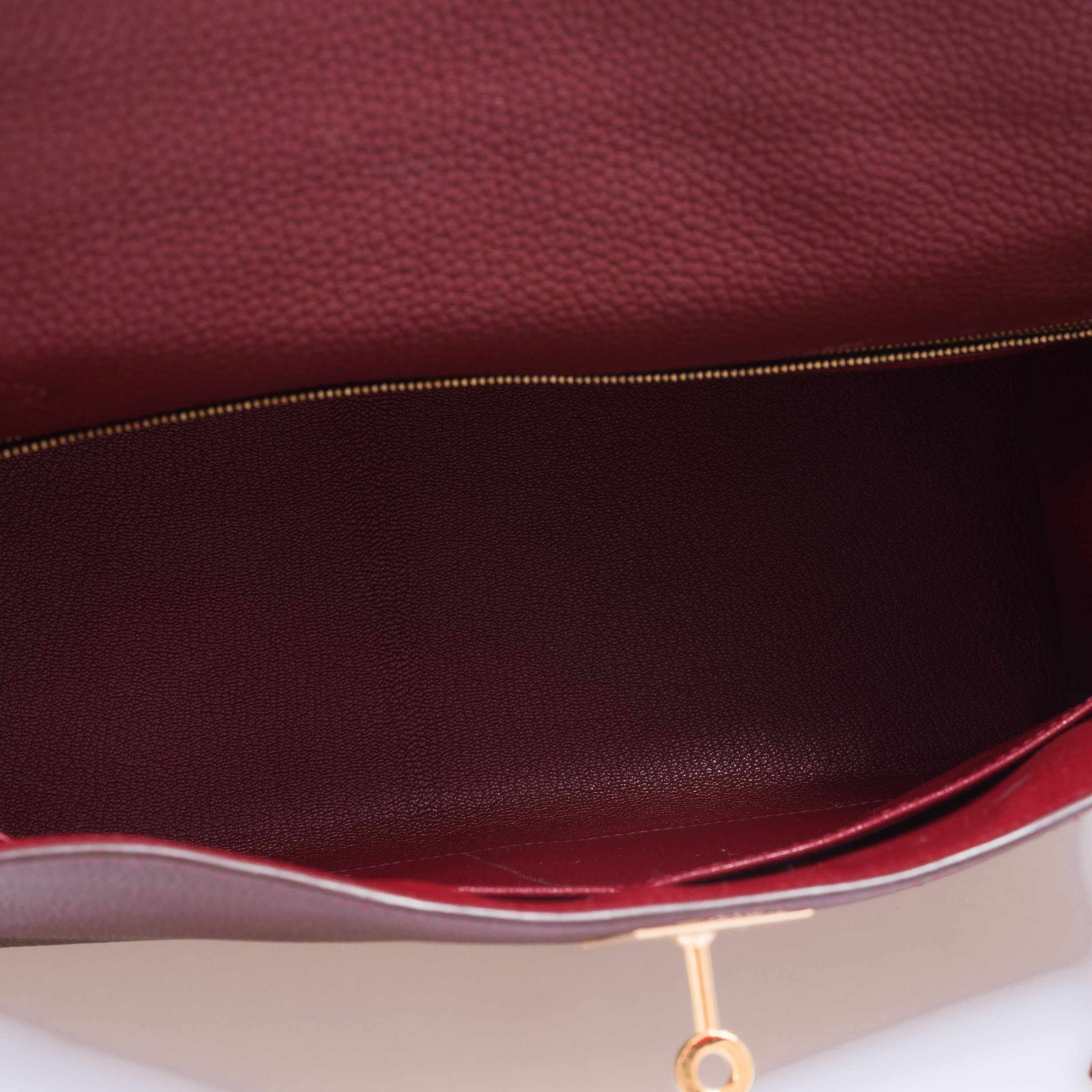 Hermès Kelly 32 Retourne Tri-Color Rouge H Havanne And Gold Togo Gold Hardware