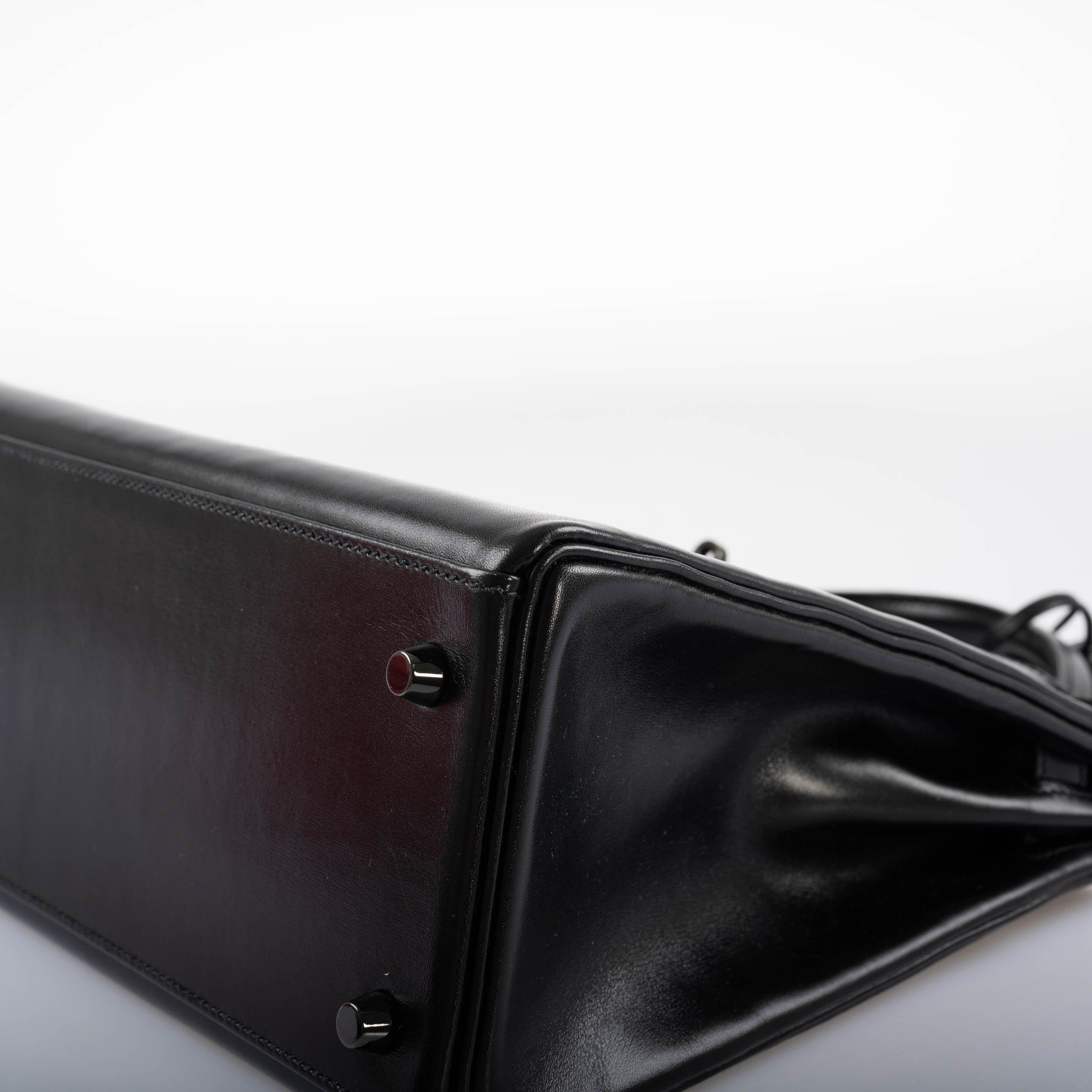 Hermès Kelly 32 SO BLACK Box leather Black PVD Hardware - 2010, N Square