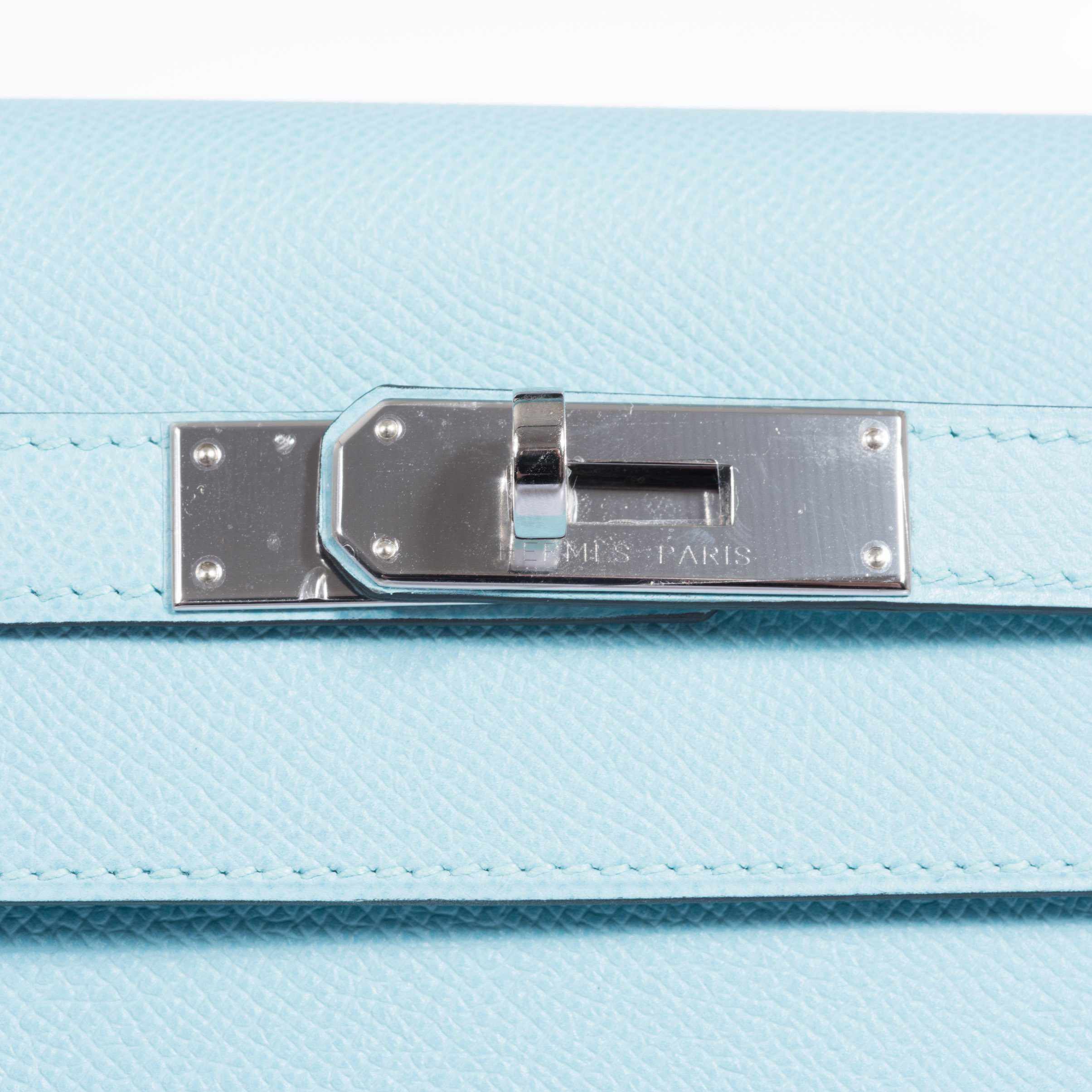 Hermès Kelly 32 Sellier Blue Atoll Epsom Palladium Hardware