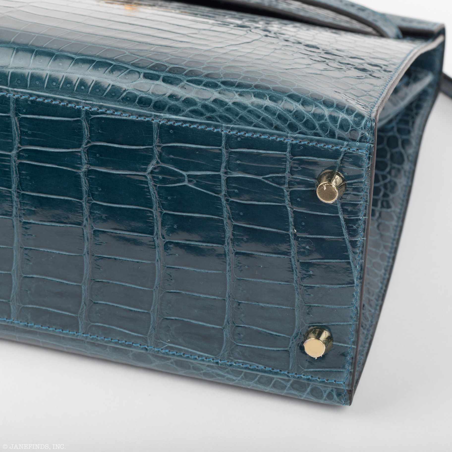 Hermès Kelly 32 Sellier Blue Roi Porosus Crocodile Gold hardware