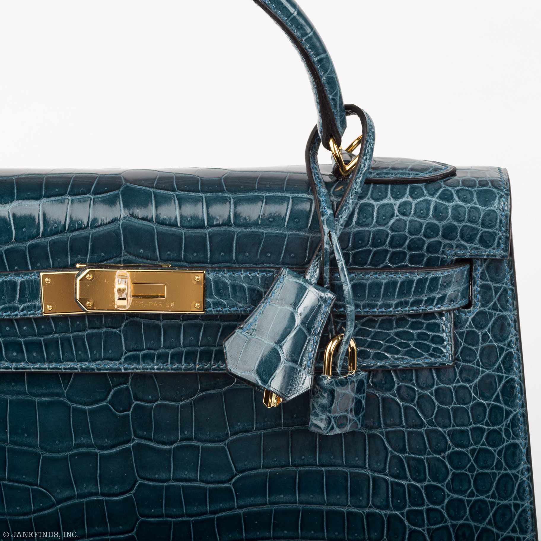 Hermès Kelly 32 Sellier Blue Roi Porosus Crocodile Gold hardware