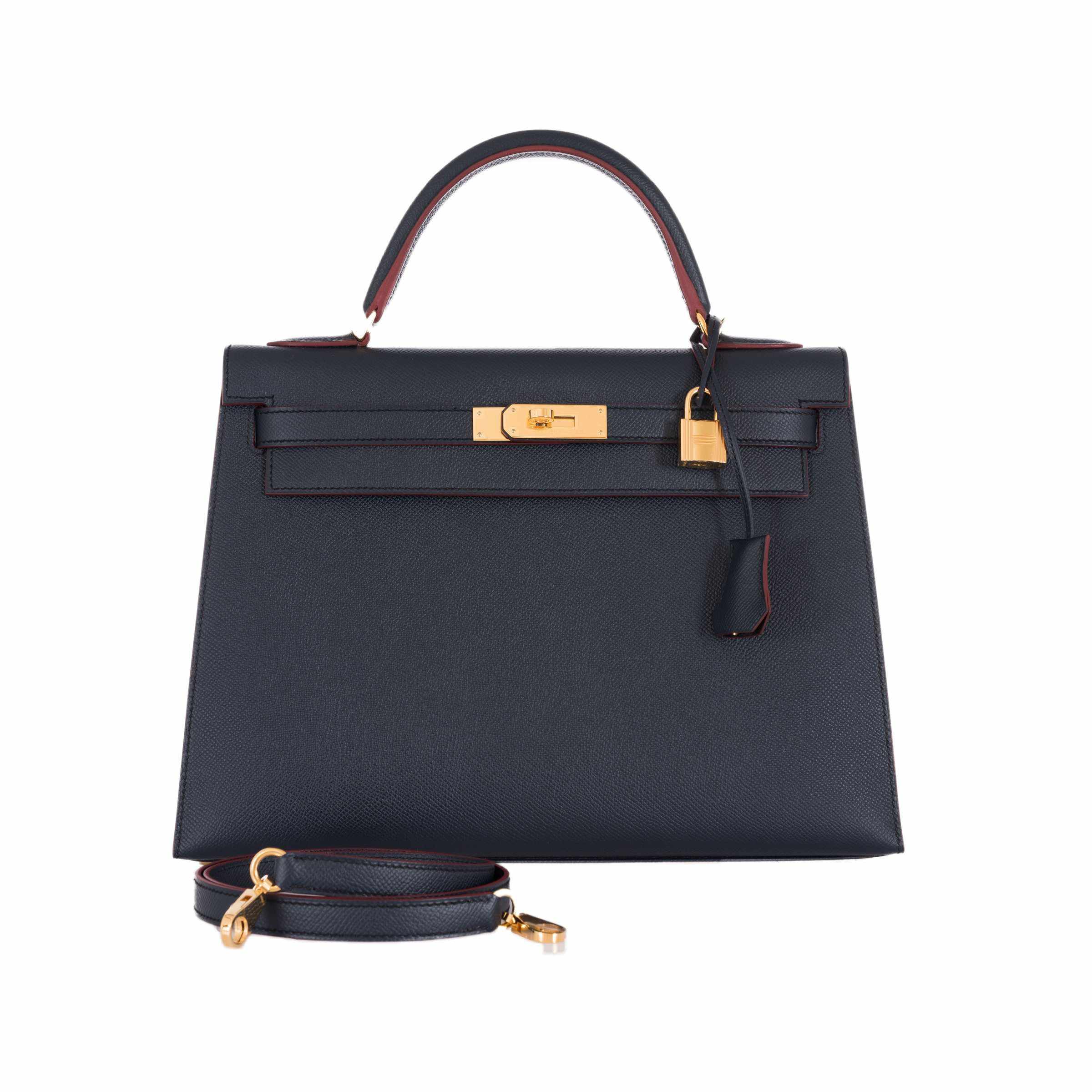 Hermès Kelly 32 Sellier Contour Blue Indigo Epsom Gold Hardware