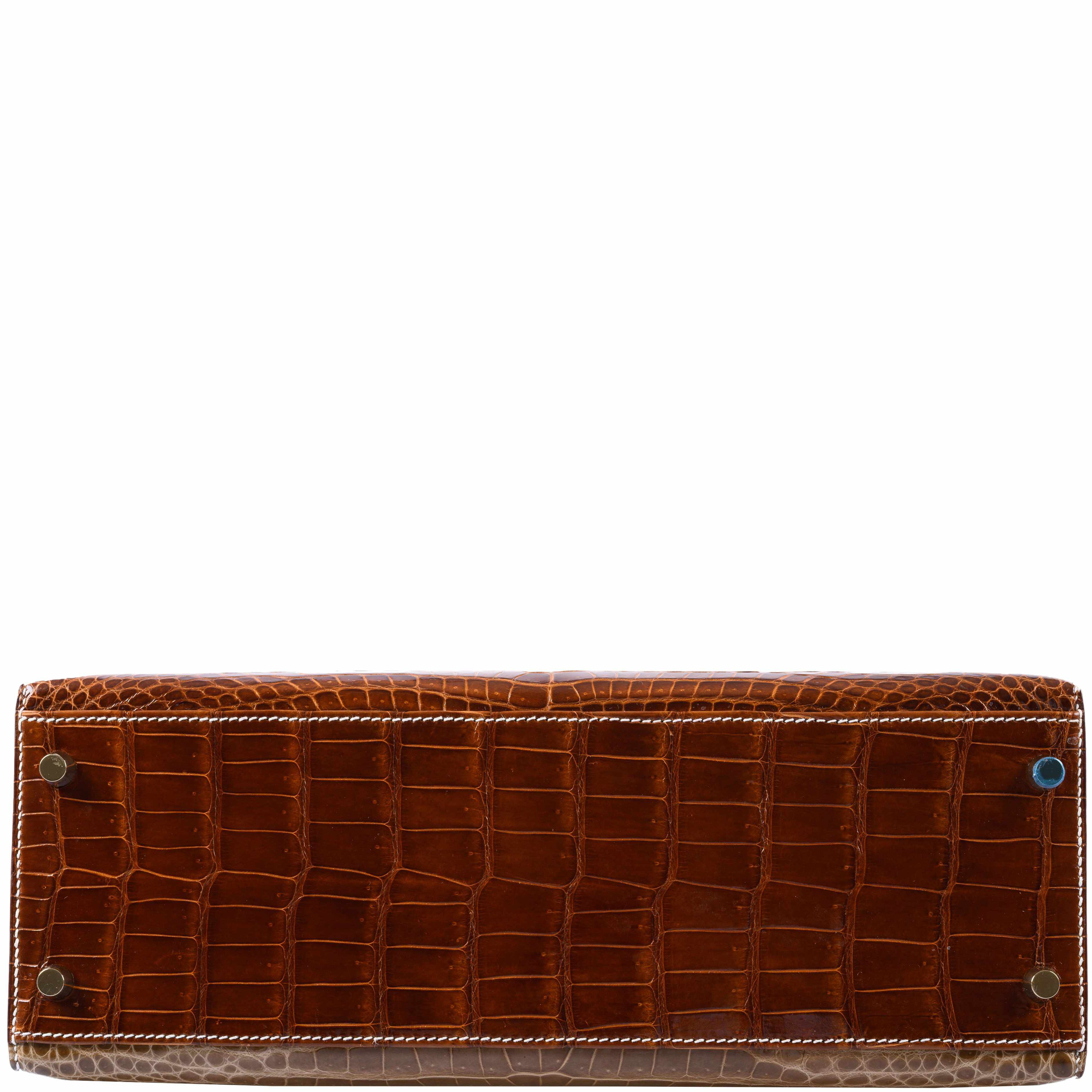 Hermès Kelly 32 Sellier Miel, Ficelle & Poussiere Porosus Crocodile Gold Hardware - 2007 Special Order