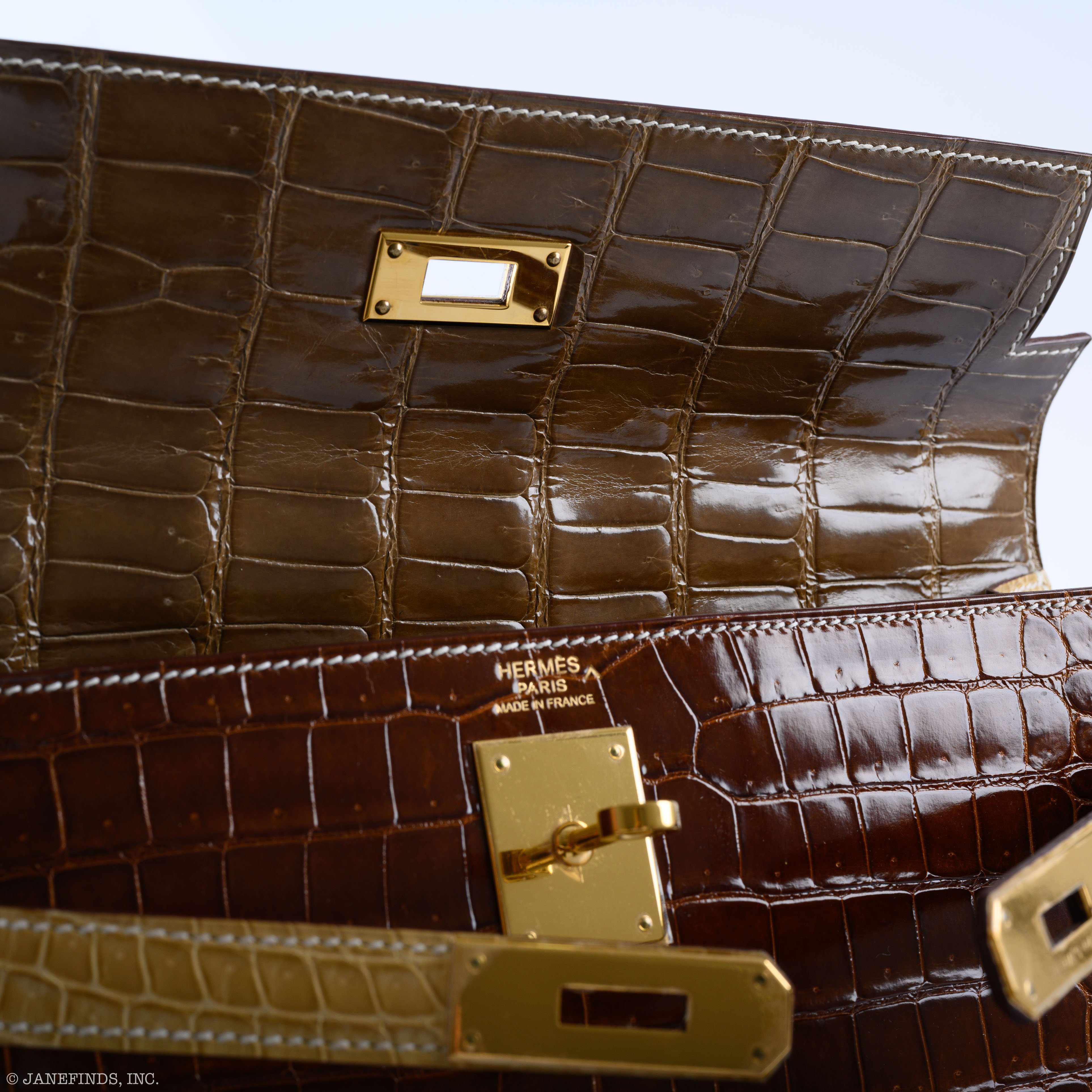 Hermès Kelly 32 Sellier Miel, Ficelle & Poussiere Porosus Crocodile Gold Hardware - 2007 Special Order