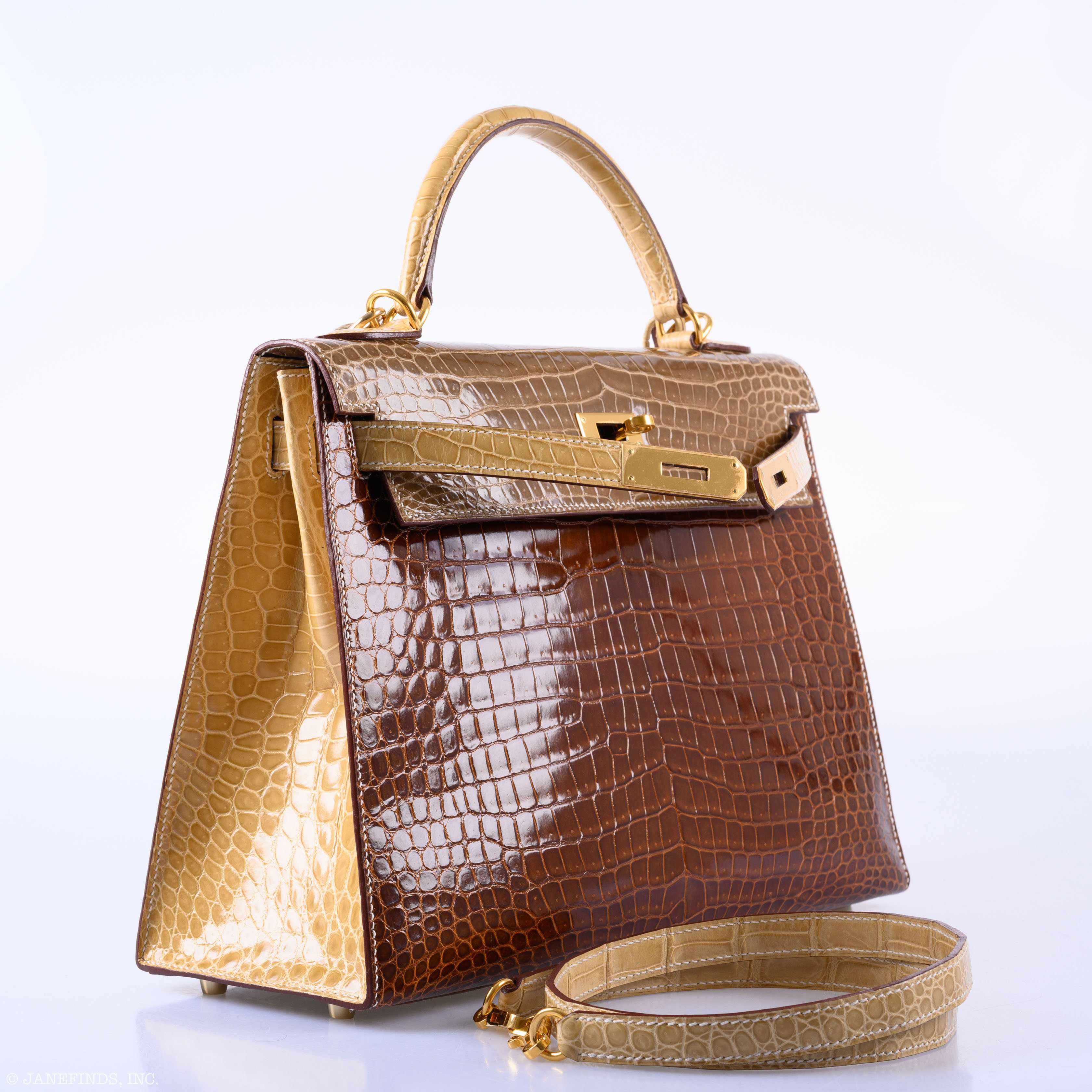 Hermès Kelly 32 Sellier Miel, Ficelle & Poussiere Porosus Crocodile Gold Hardware - 2007 Special Order