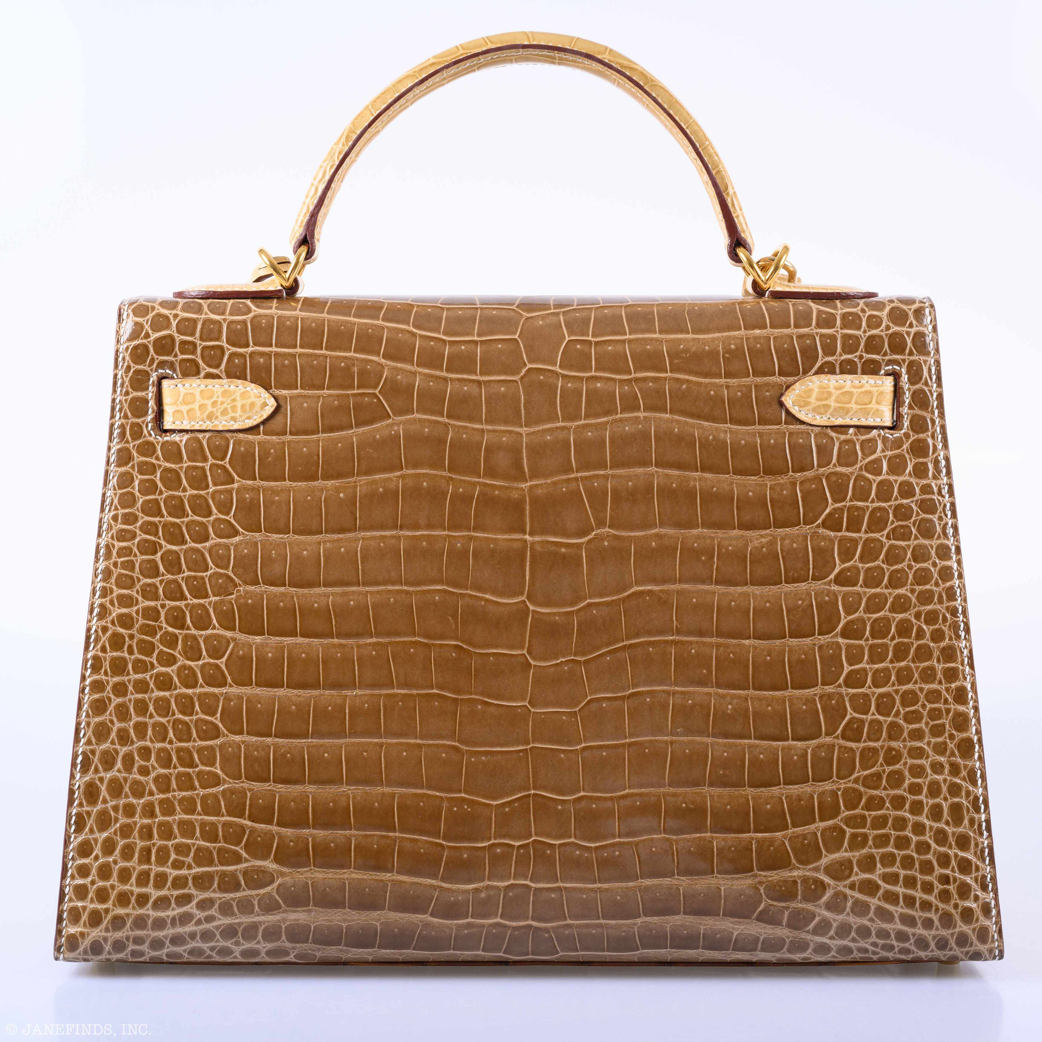 Hermès Kelly 32 Sellier Miel, Ficelle & Poussiere Porosus Crocodile Gold Hardware - 2007 Special Order