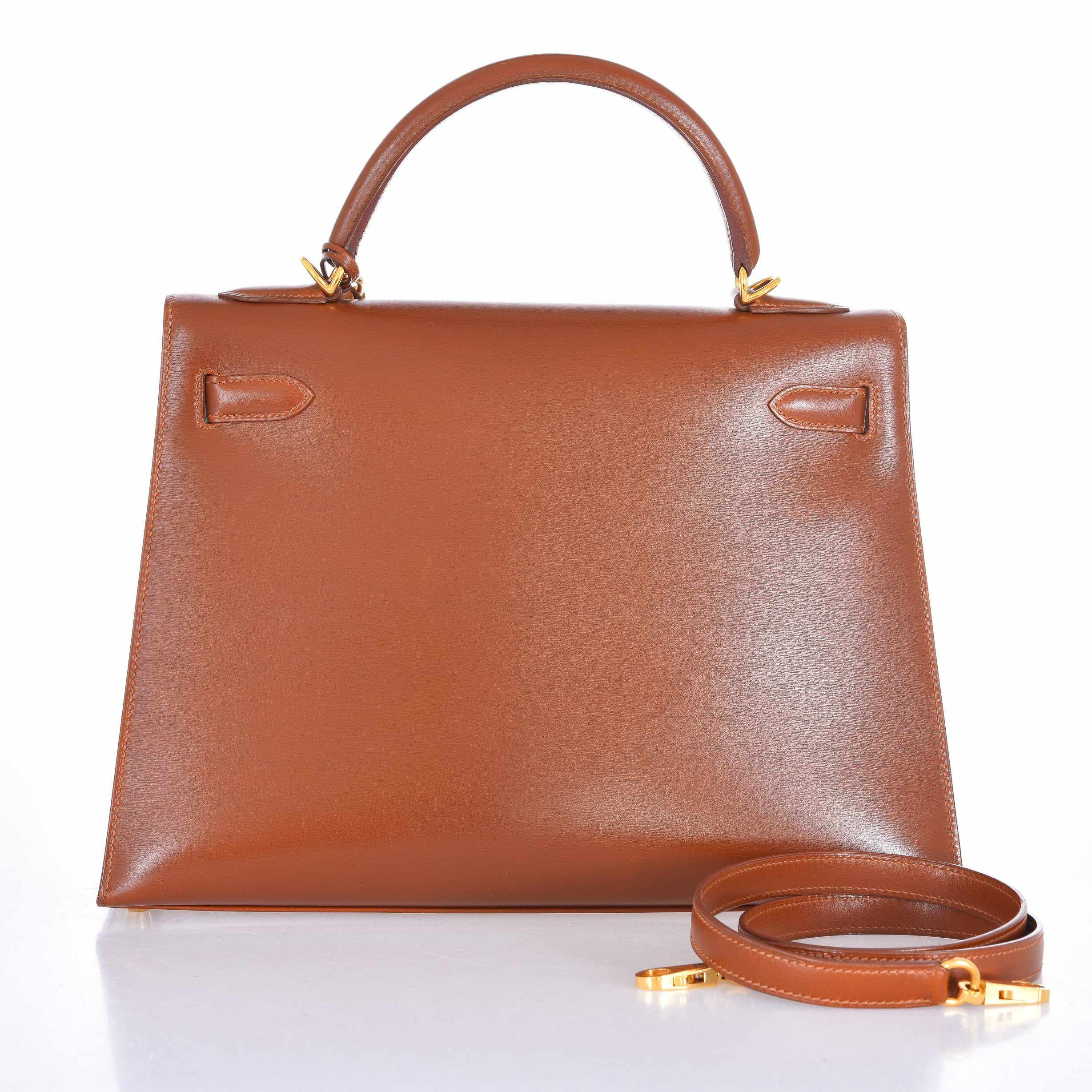 Hermès Kelly 32 Sellier Noisette Box Gold Hardware