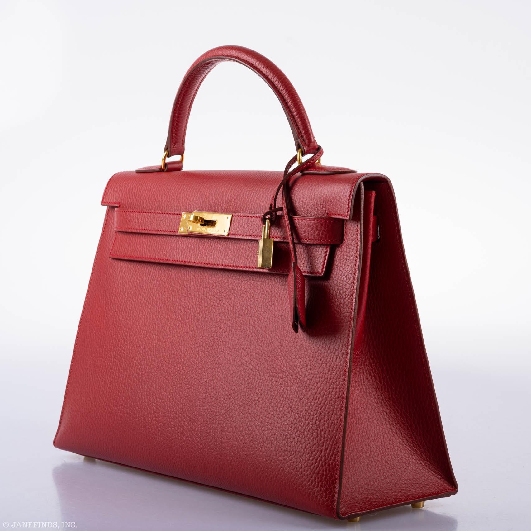 Hermès Kelly 32 Sellier Rouge Vif Ardennes Gold Hardware