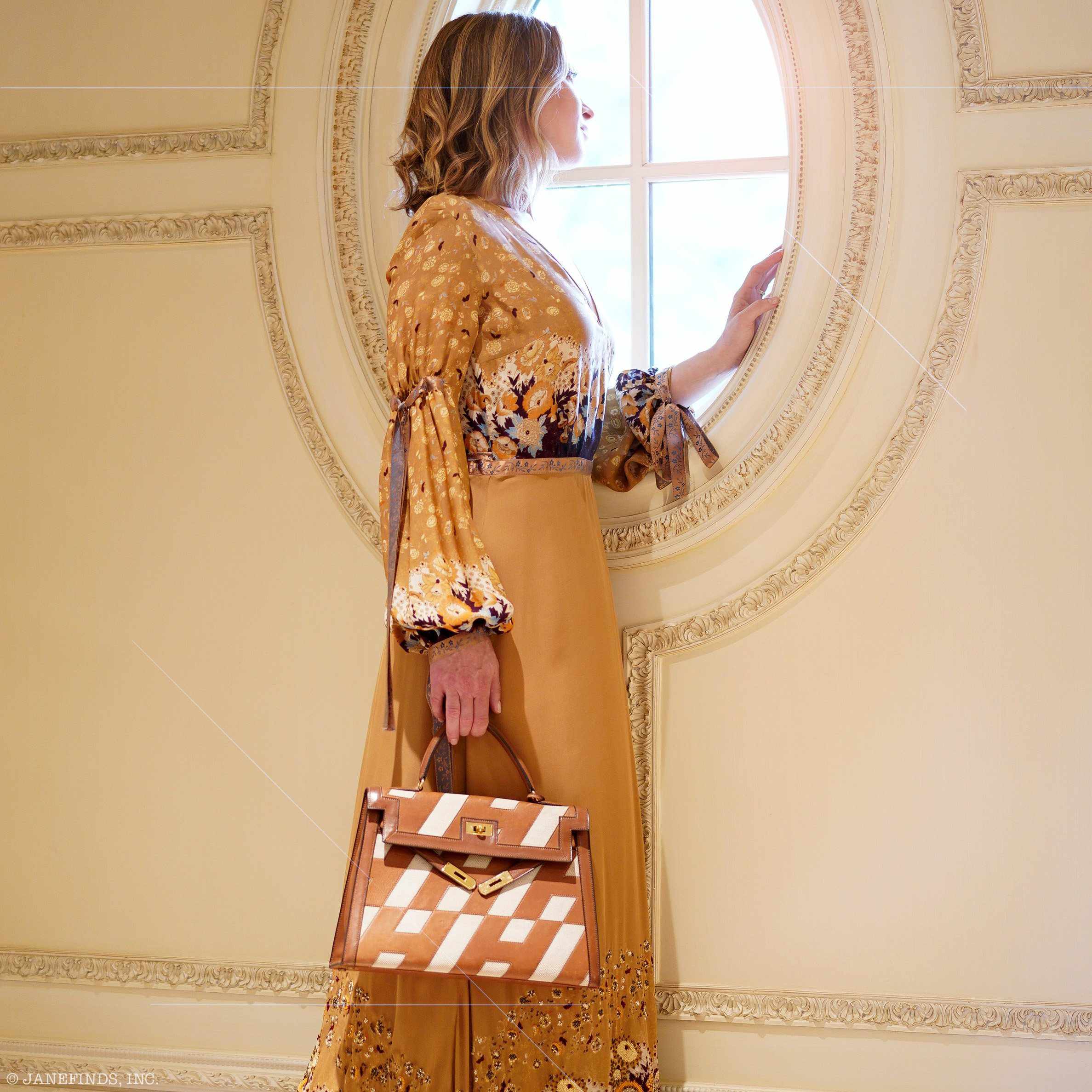 Hermès Kelly 32 Sellier "Ulysses" Gold Gulliver And Toile Gold Hardware