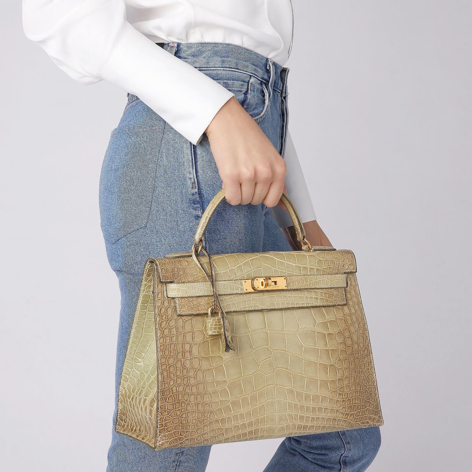 Hermès Kelly 32 Vert Celadon Natura Alligator Gold Hardware Pre-Himalayan