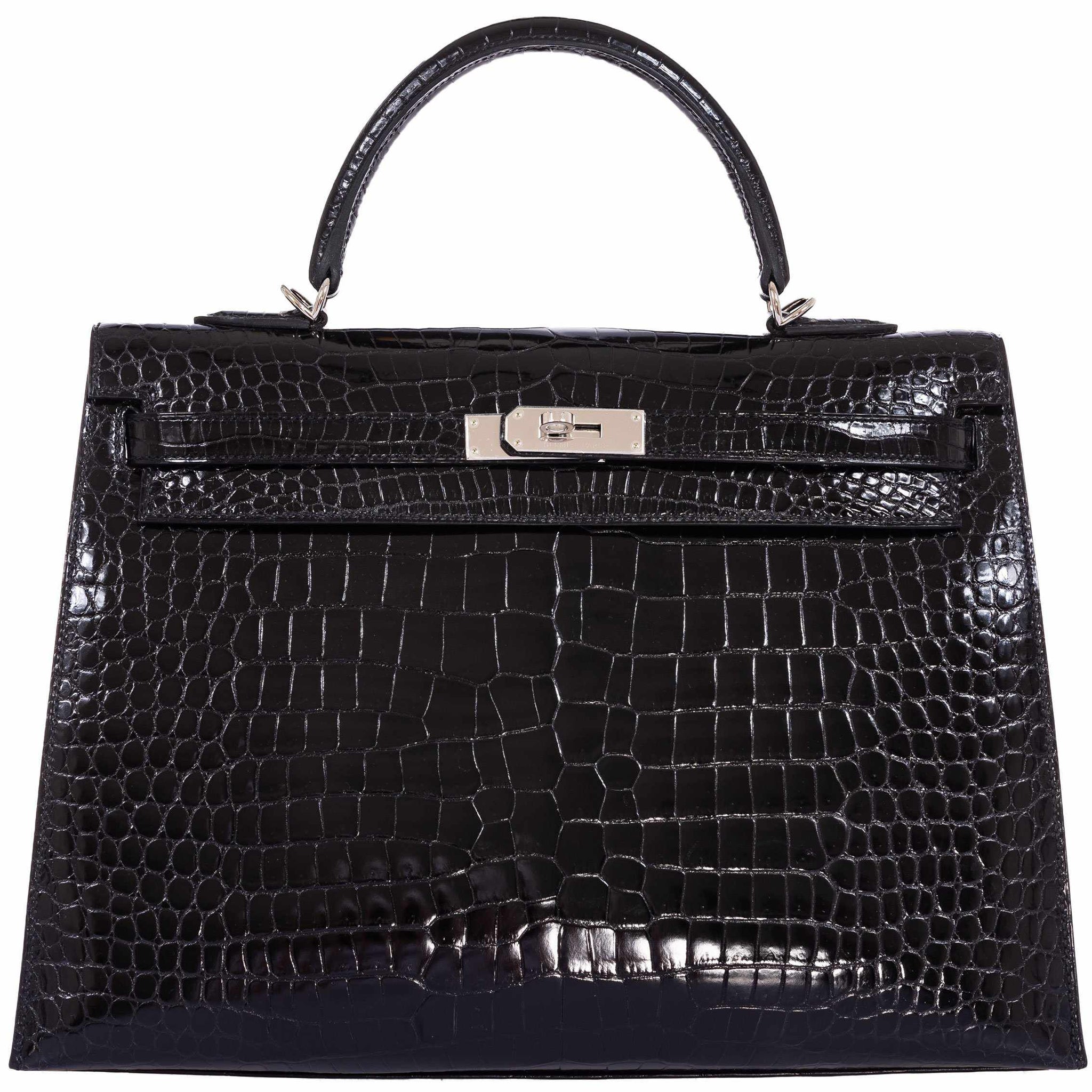 Hermes Shiny Porosus Crocodile Birkin Bag 35 Black