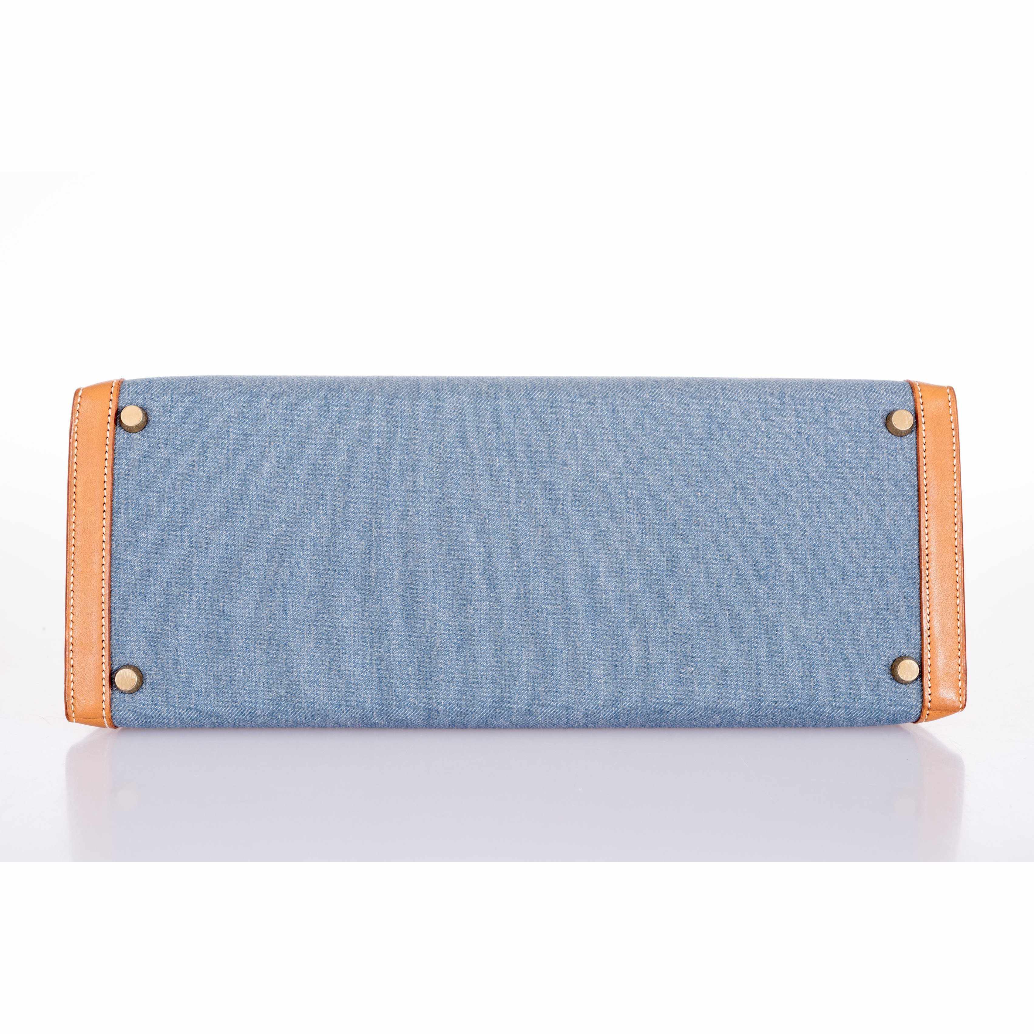 Hermès Kelly 35 Blue Denim With Barenia Gold Hardware