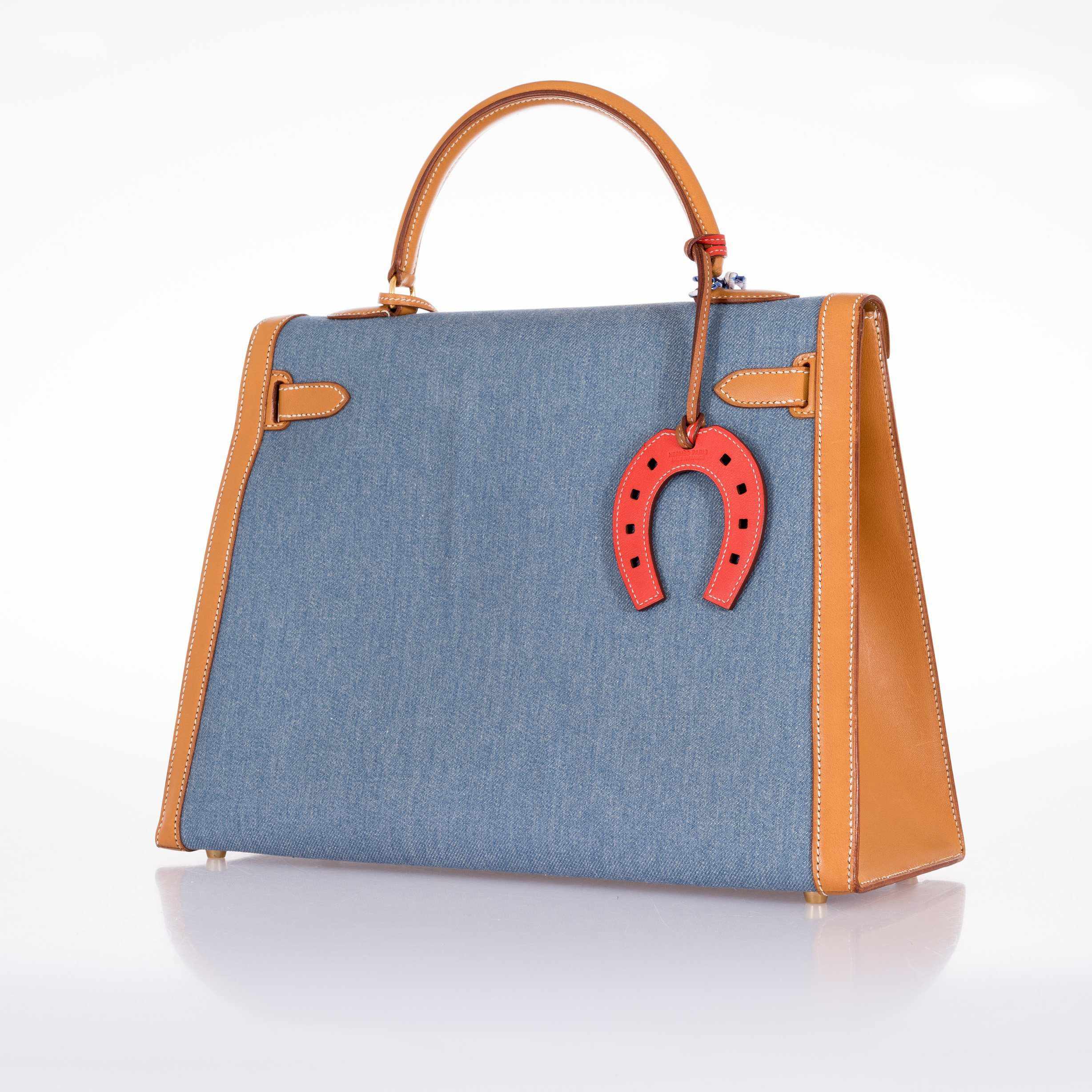 Hermès Kelly 35 Blue Denim With Barenia Gold Hardware