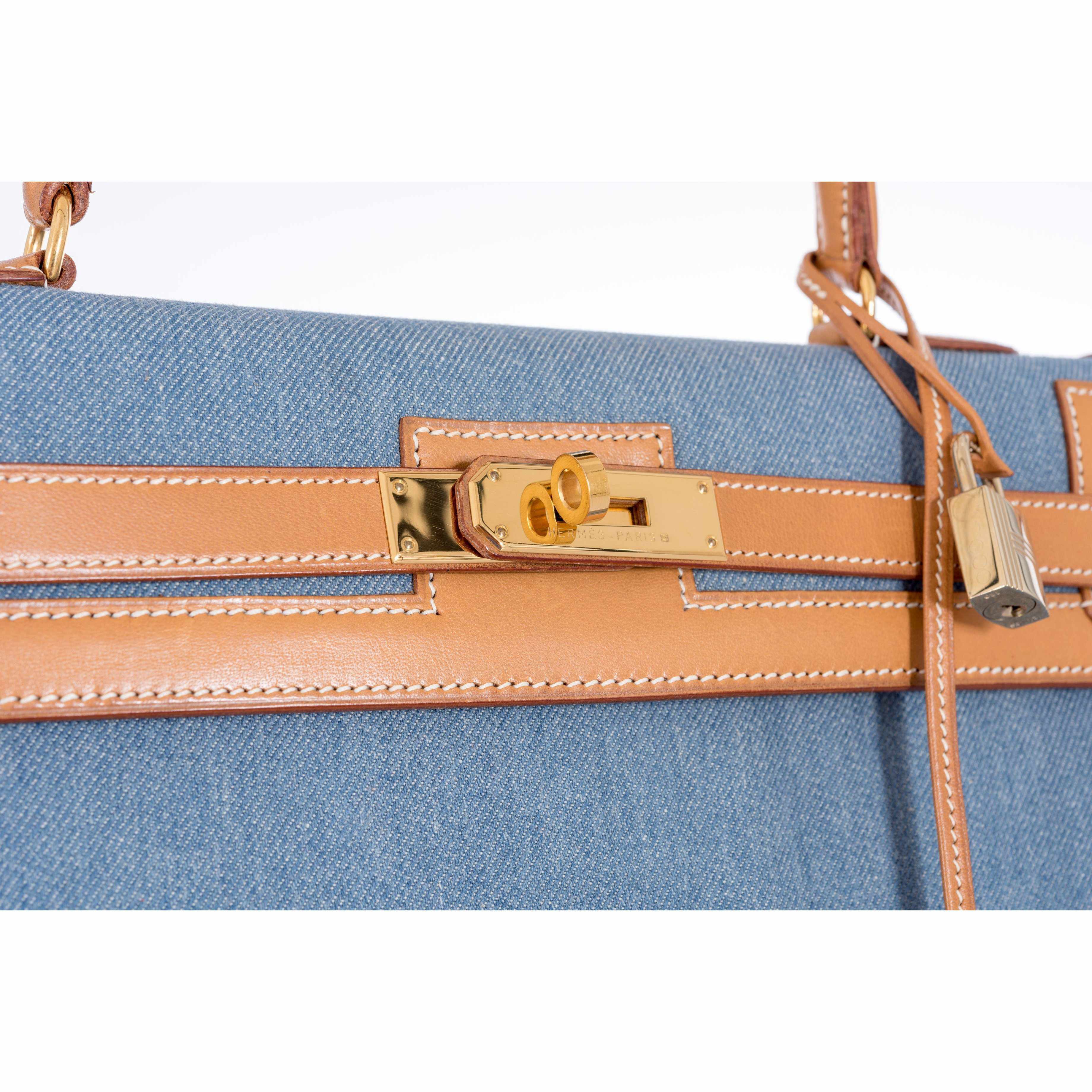 Hermès Kelly 35 Blue Denim With Barenia Gold Hardware