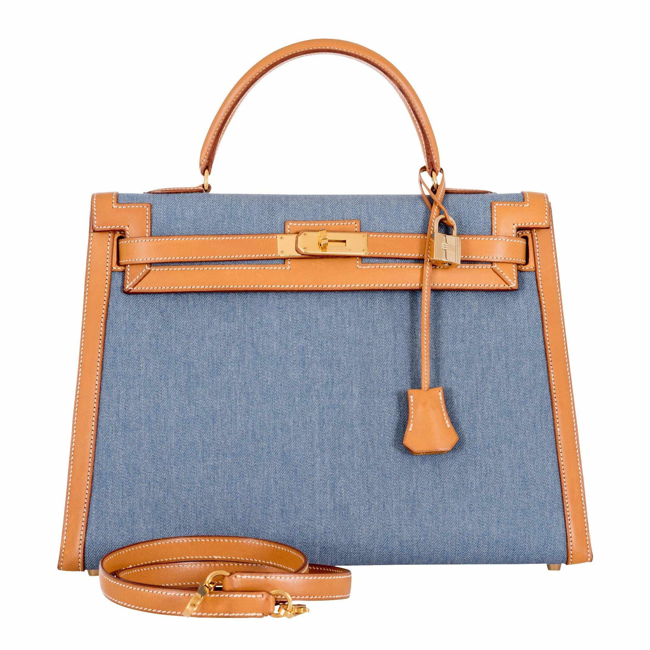 Hermès Kelly 35 Blue Denim With Barenia Gold Hardware