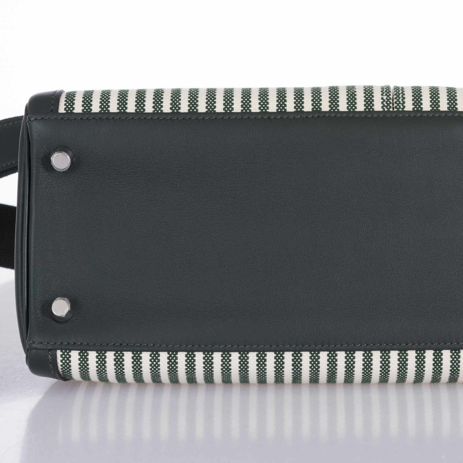 Hermès Kelly 35 Lakis Ecru Vert Anglais Toile Riga Swift Palladium Hardware