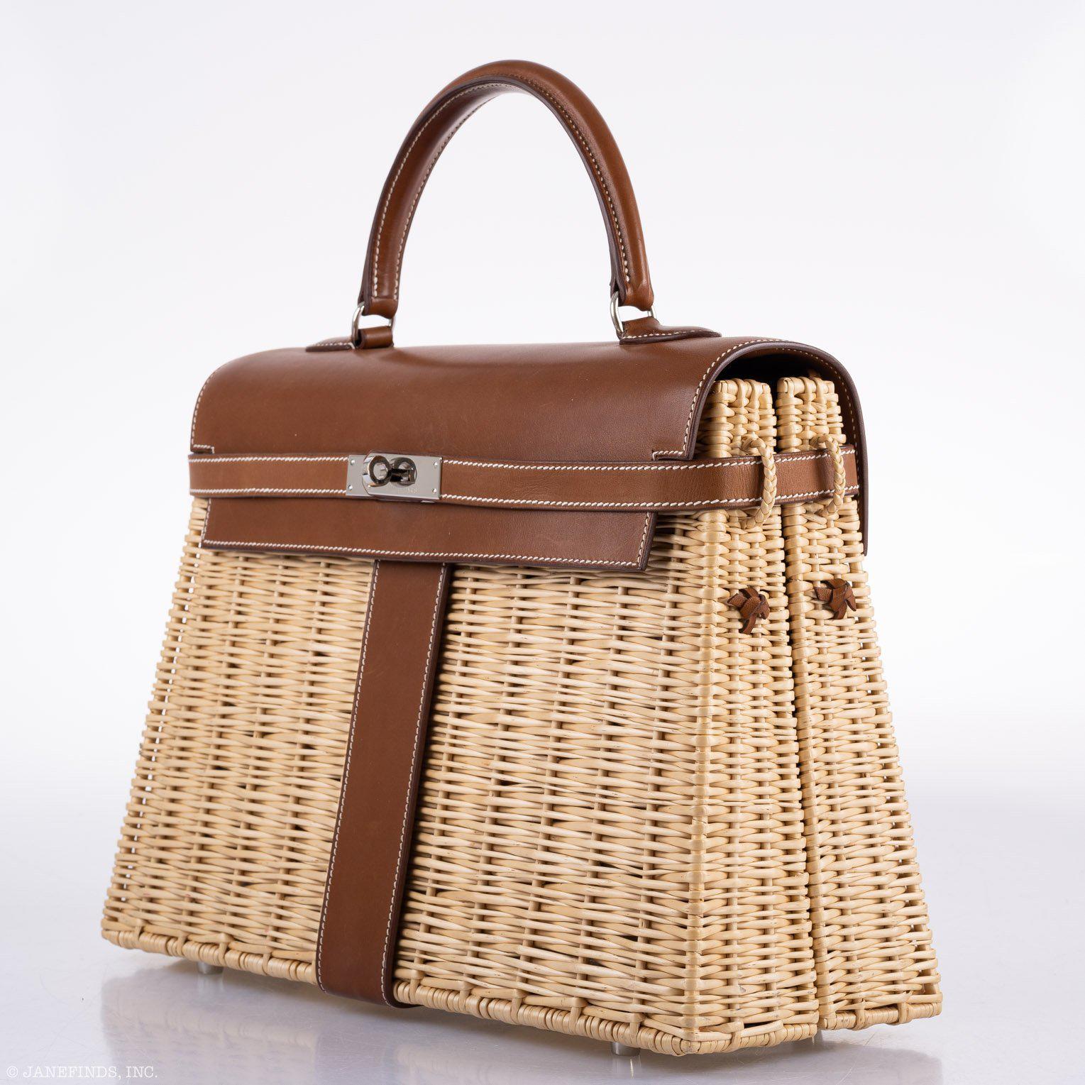 Hermès Kelly 35 Picnic Fauve Barenia Osier Wicker Palladium Hardware