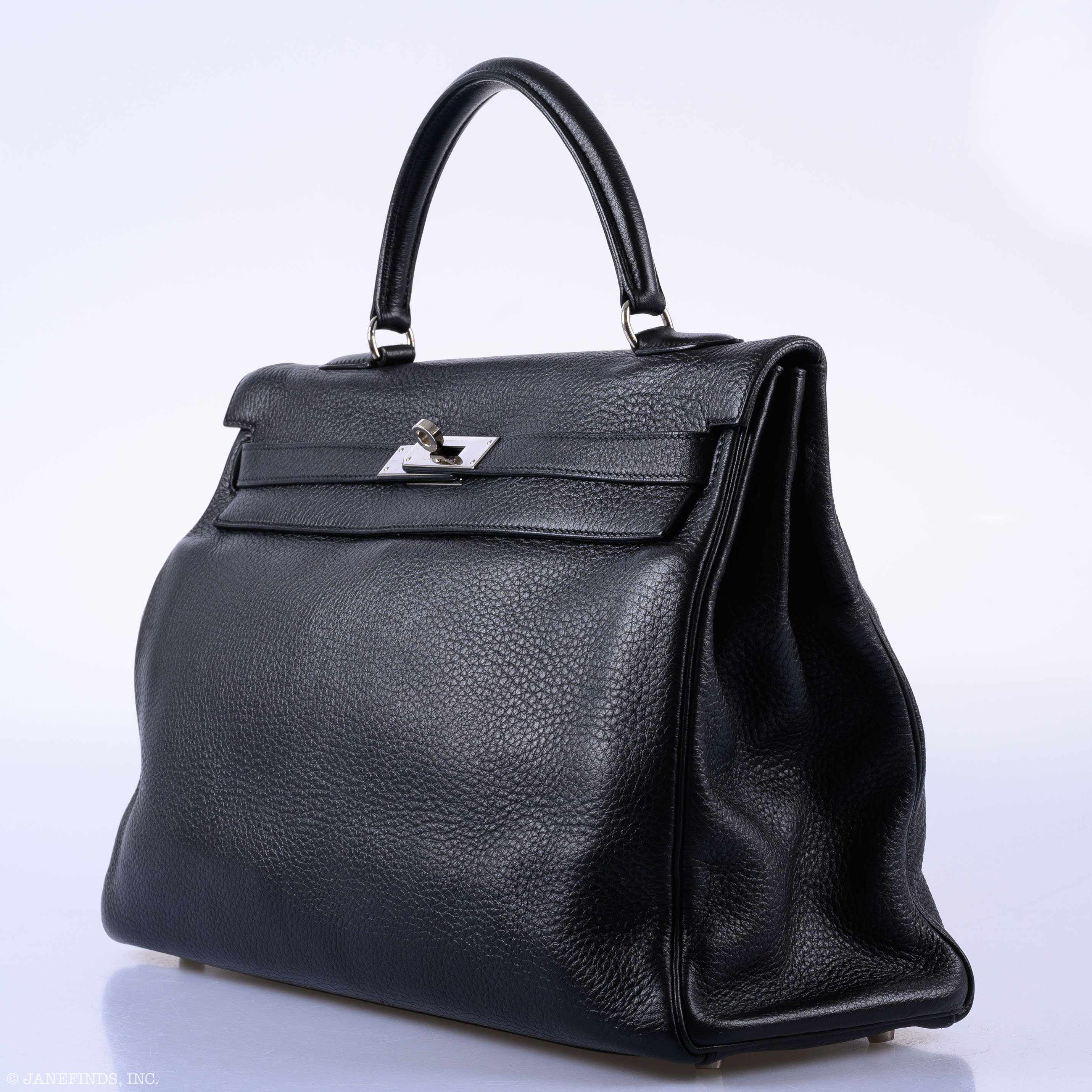 Hermès Kelly 35 Retourne Black Clemence Palladium Hardware