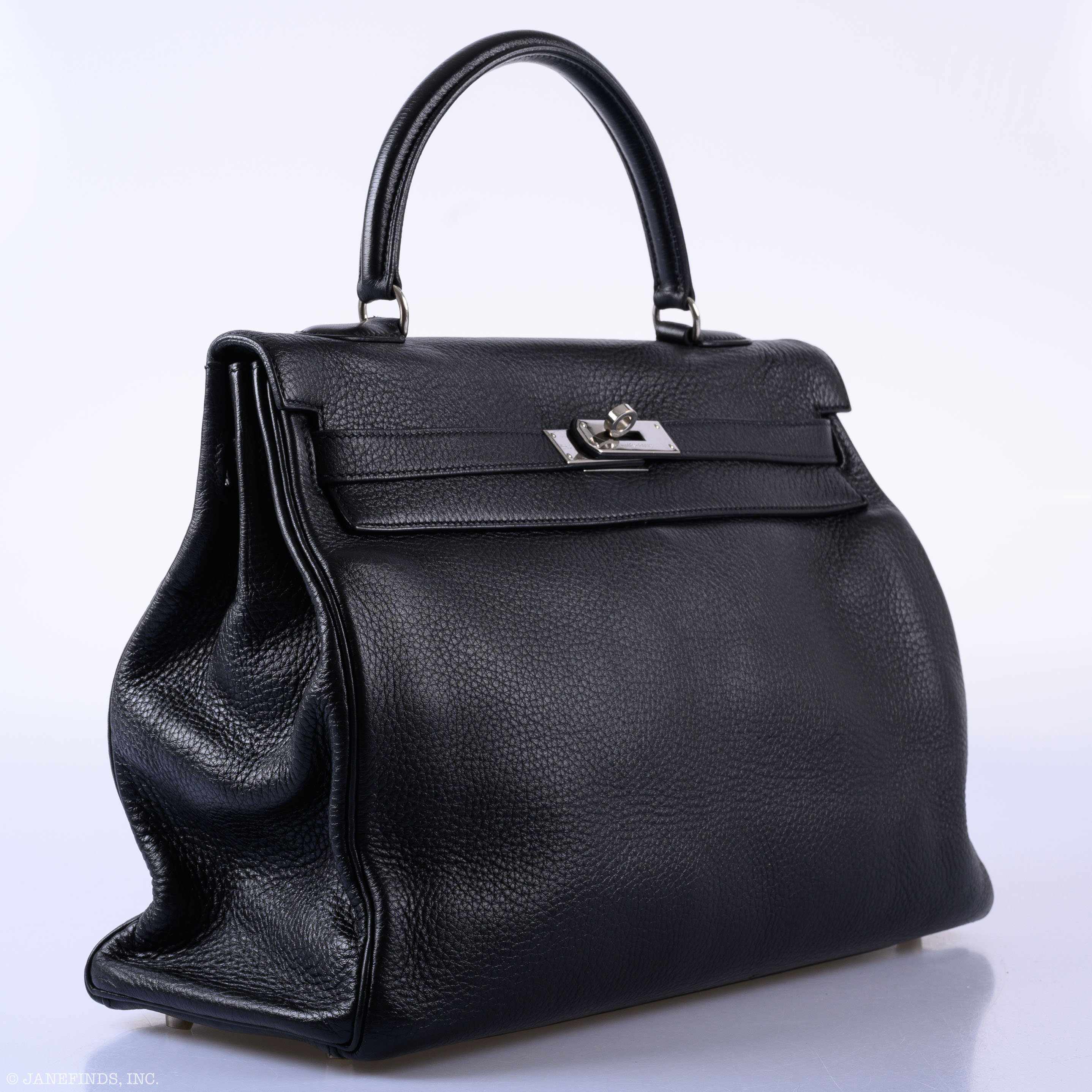 Hermès Kelly 35 Retourne Black Clemence Palladium Hardware