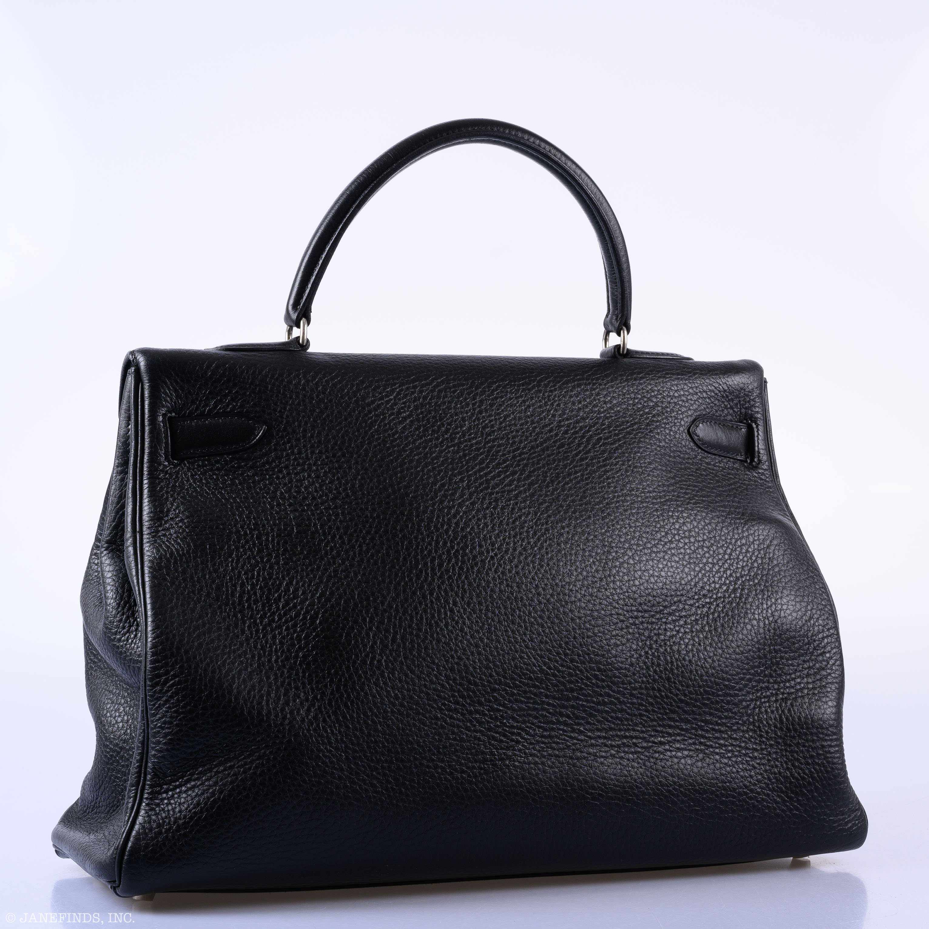 Hermès Kelly 35 Retourne Black Clemence Palladium Hardware