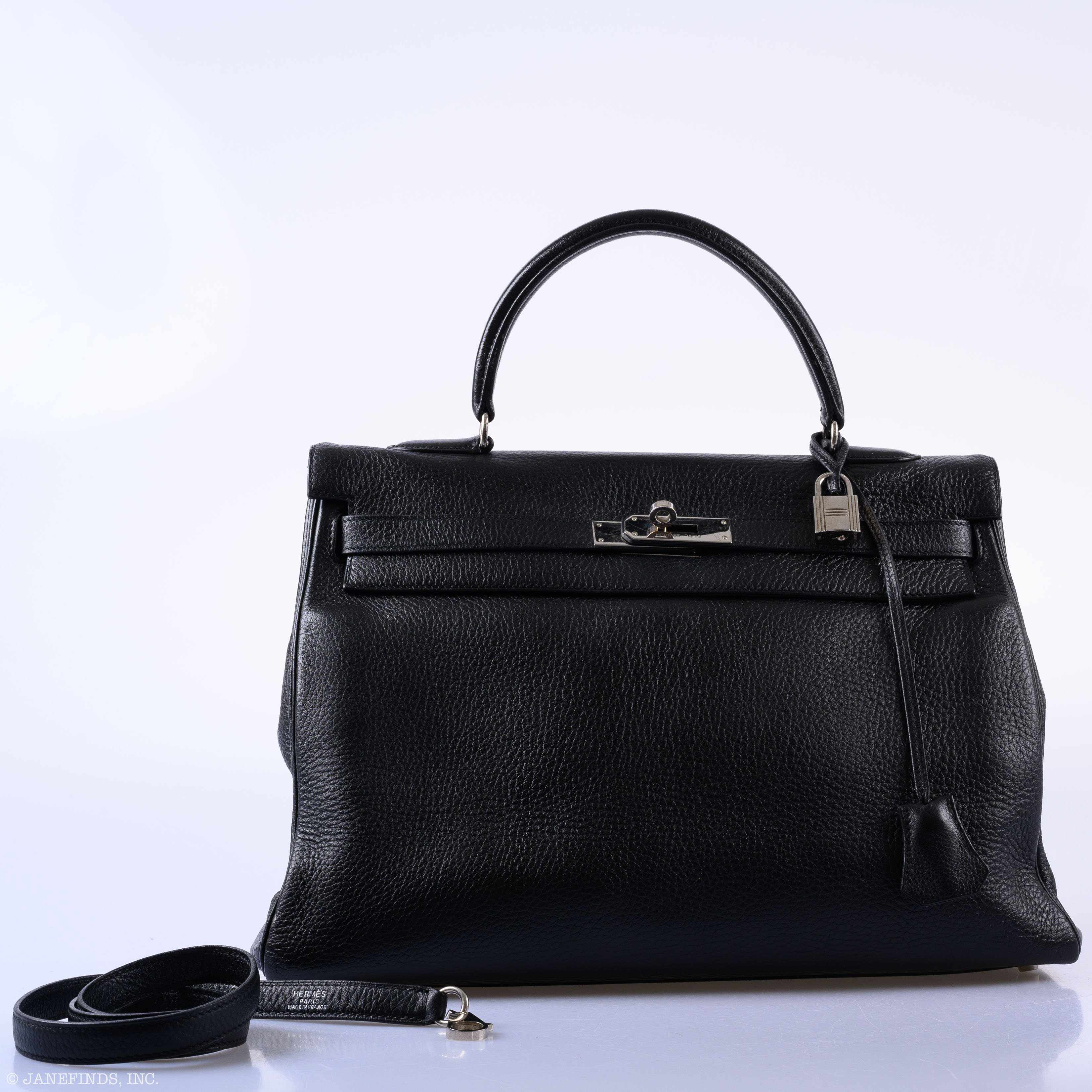 Hermès Kelly 35 Retourne Black Clemence Palladium Hardware