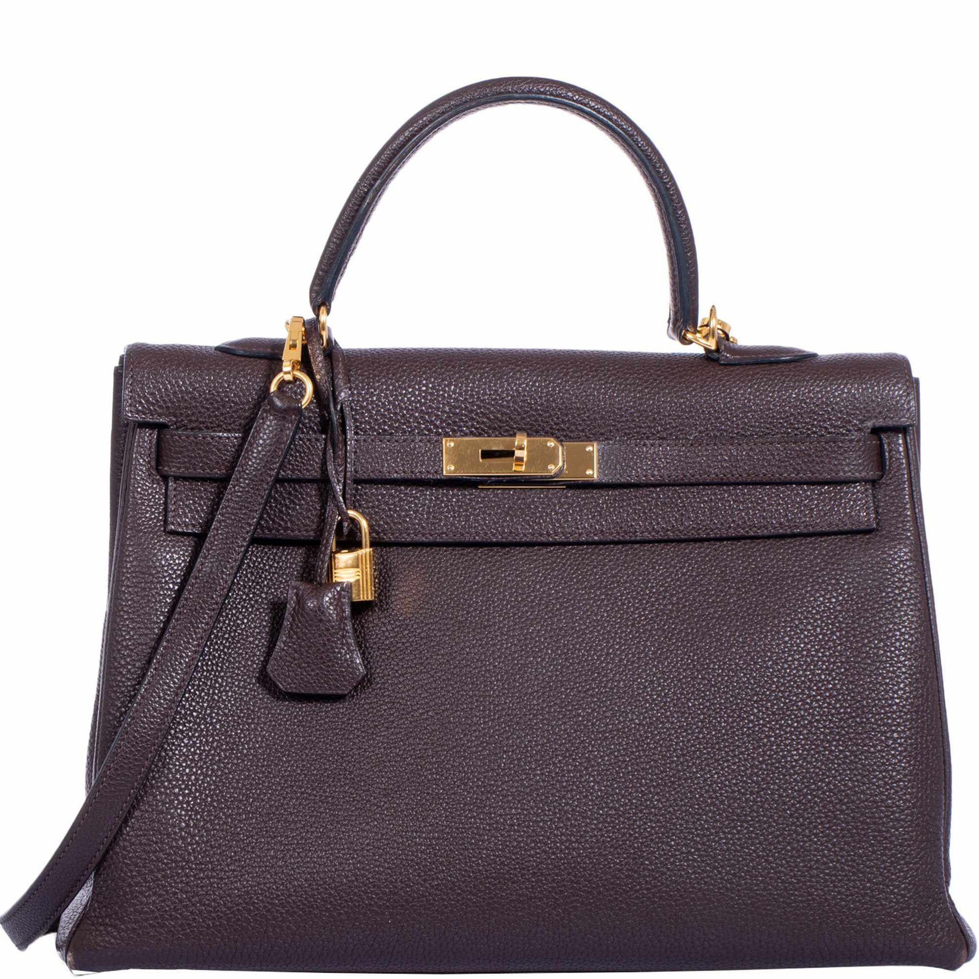 Hermès Kelly 35 Retourne Chocolat Clemence Gold Hardware