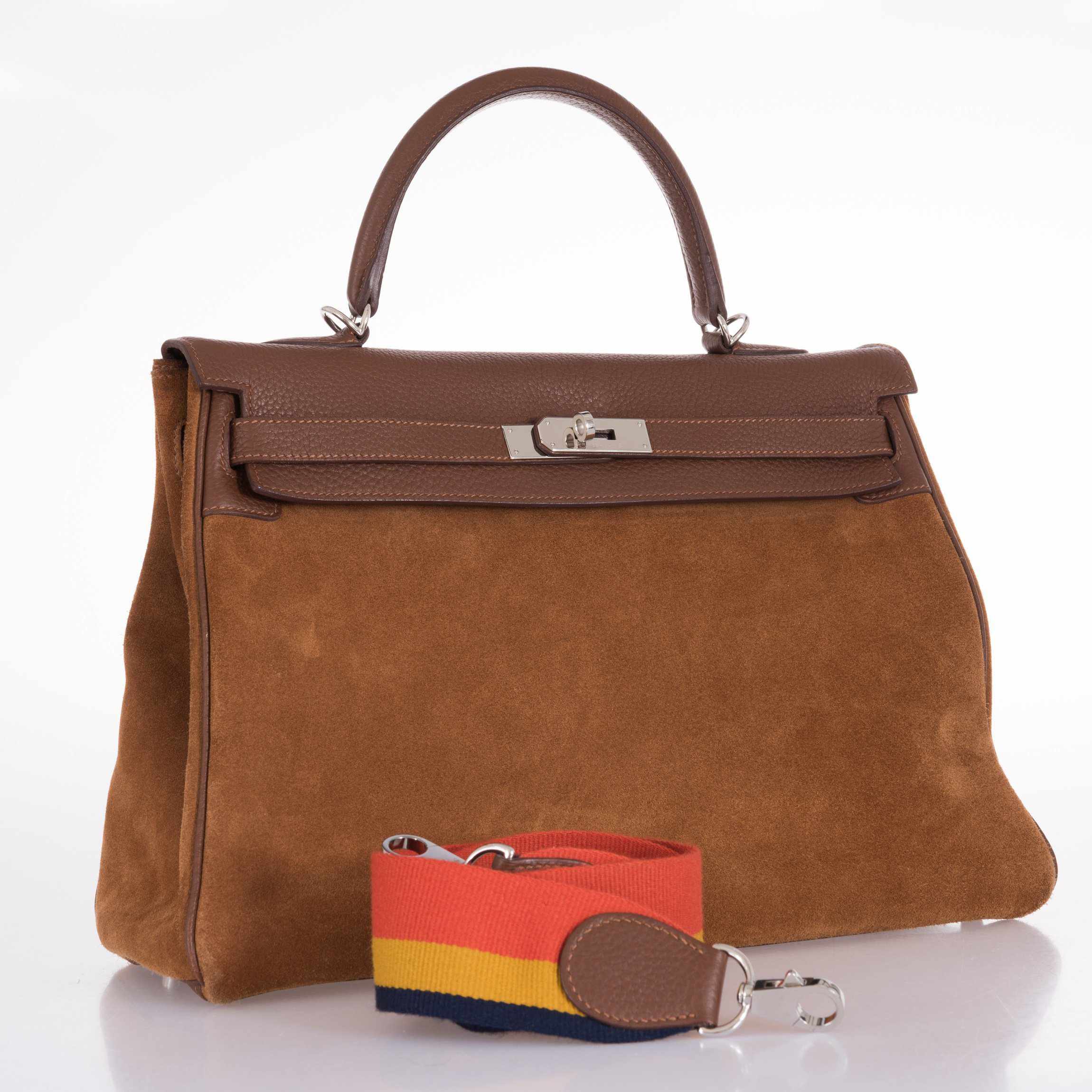 Hermès Kelly 35 Retourne Grizzly Fauve Veau Doblis and Gold Togo Palladium Hardware