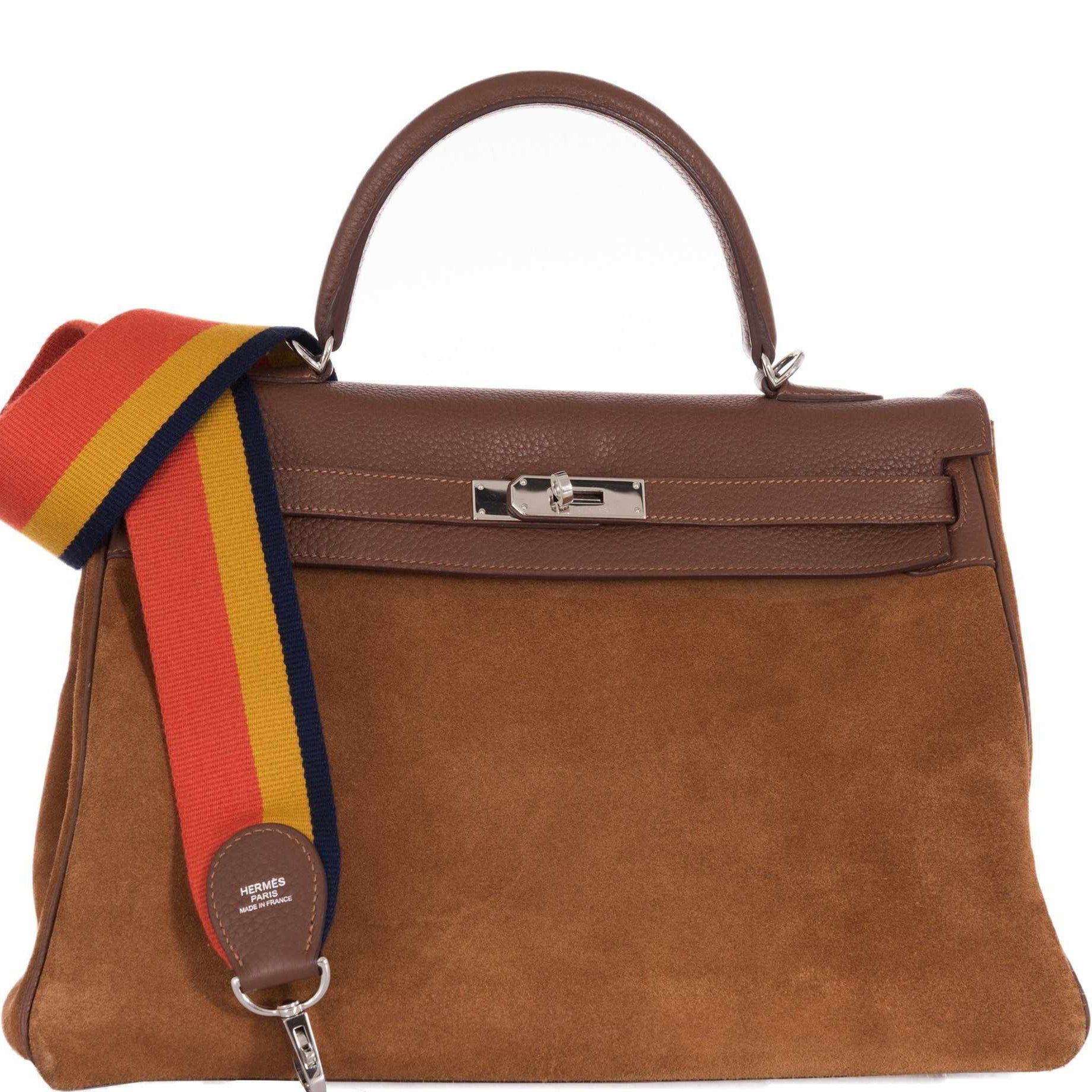 Hermès Kelly 35 Retourne Grizzly Fauve Veau Doblis and Gold Togo Palladium Hardware